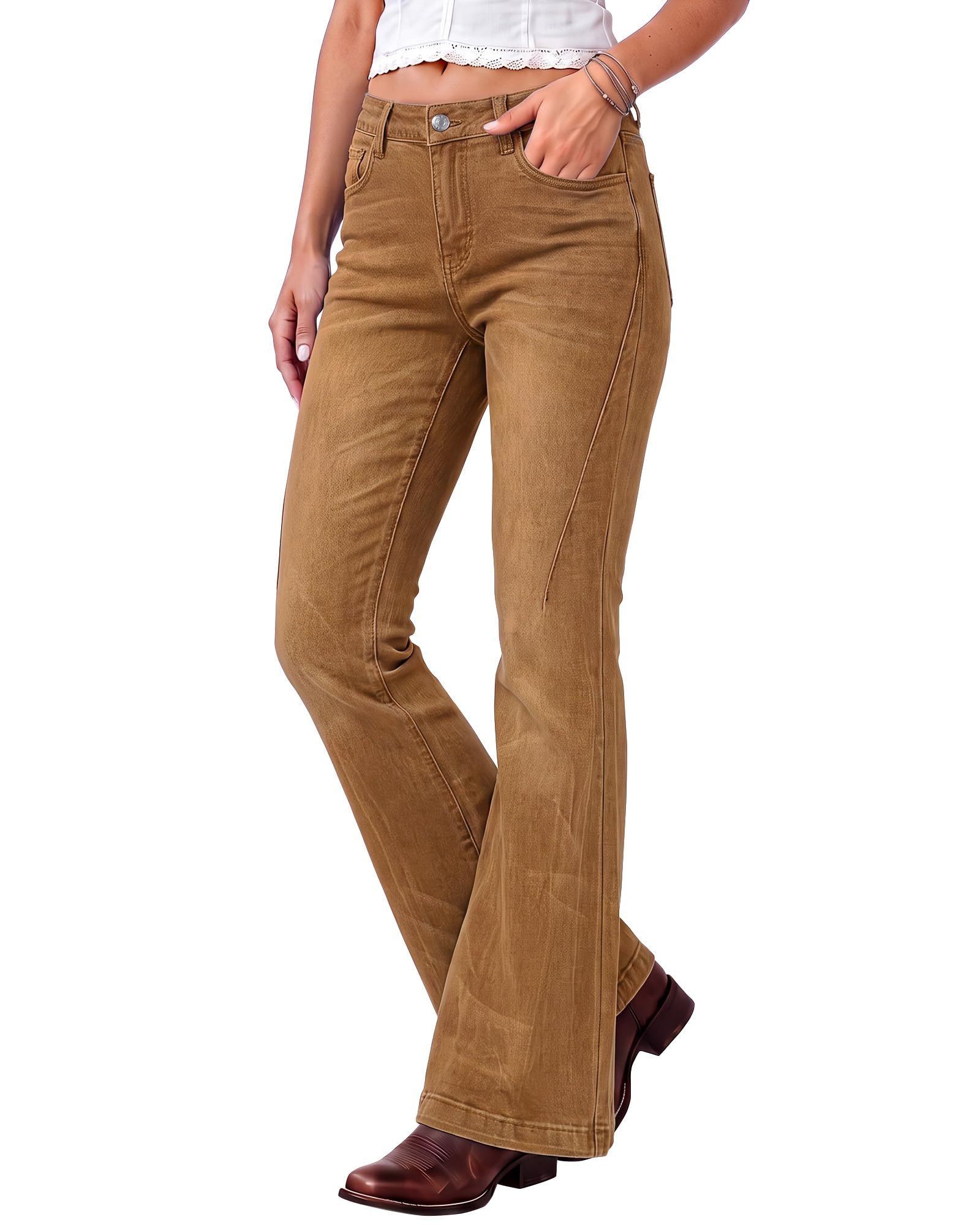 White polo collar against dusty pink knit — Luvamia Flare Jeans for Women Mid Rise Bootcut Denim Pants Distressed