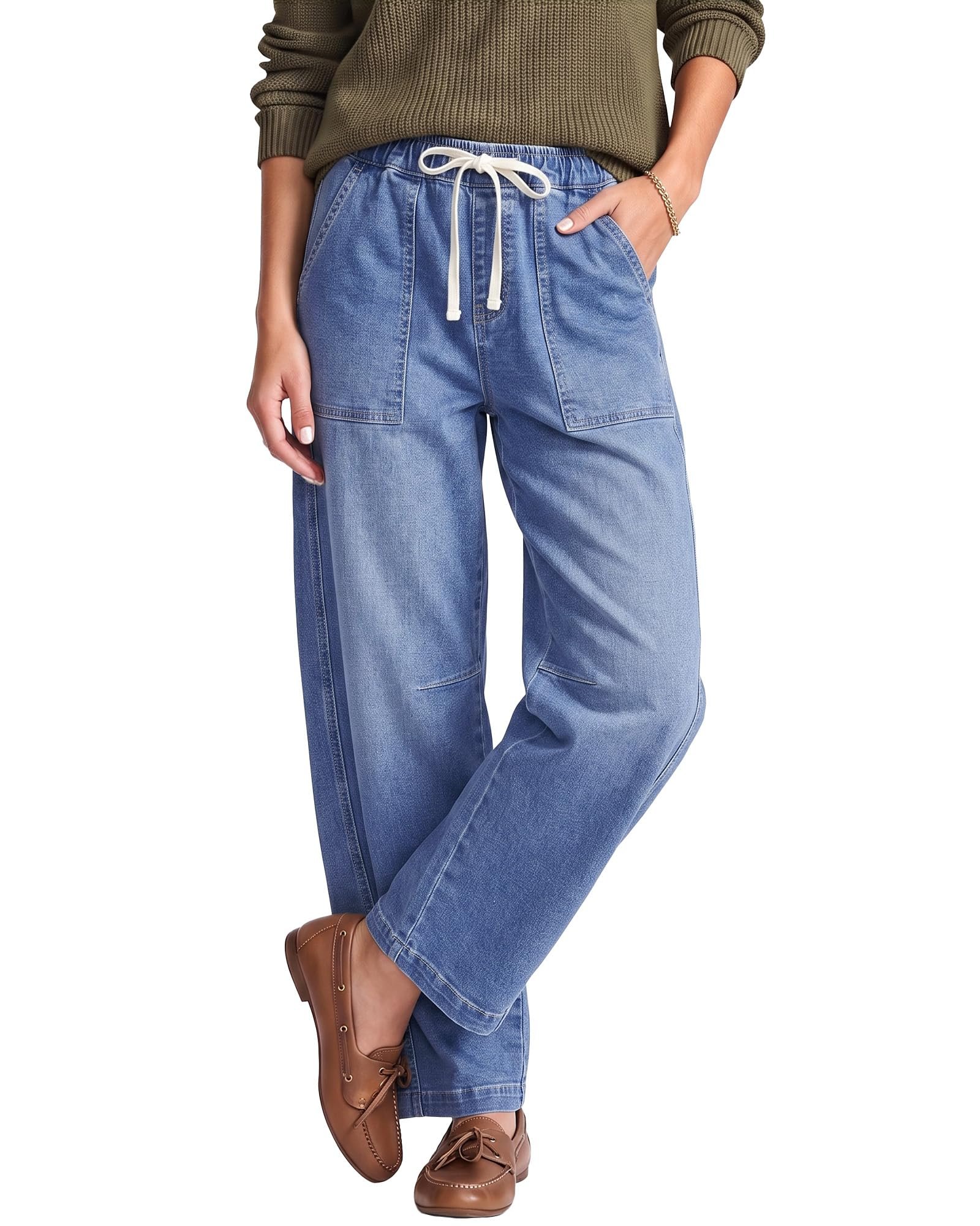High pressure, low-effort Jacket — Grapent Jeans for Women Baggy Barrel Elastic Waist Stretchy Denim Pants