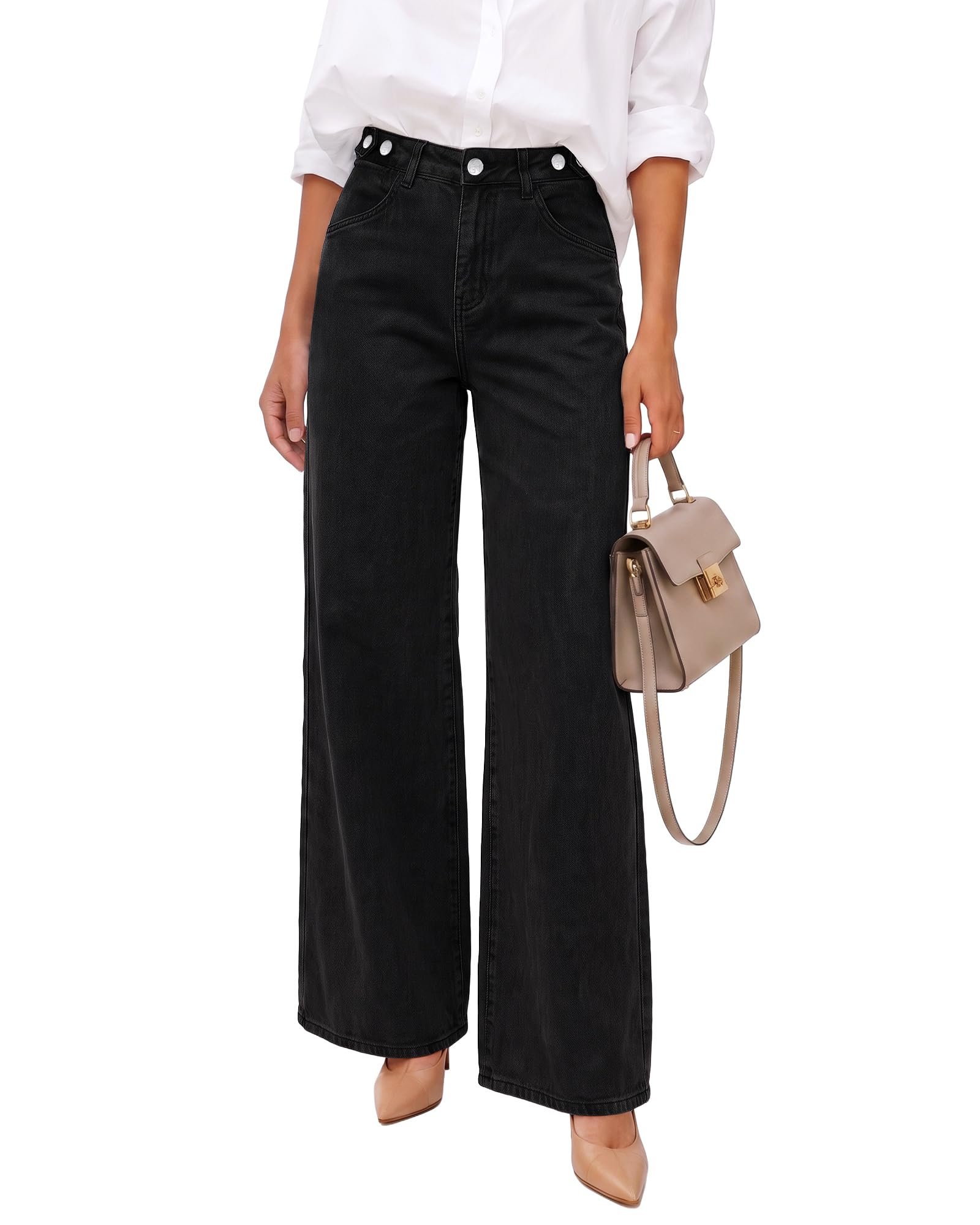 Sunset shift: tee up top, drama below — Grapent Wide Leg Jeans for Women High Waisted Baggy Stretchy Denim Pants