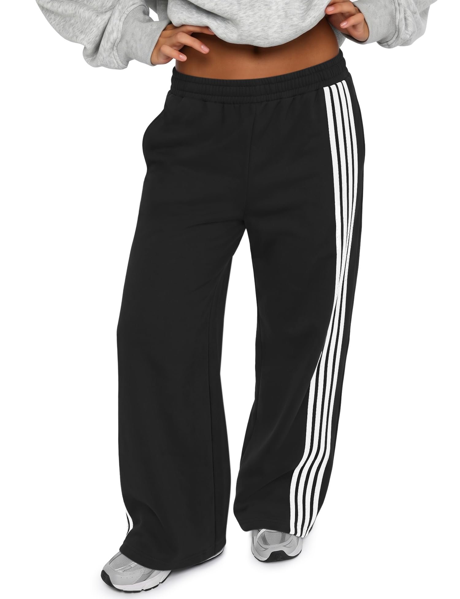 The schedule said casual; Cropped Jacket heard camera-ready — Tisfeer Sweatpants for Women Wide Leg Striped Fleece Lined Low Rise