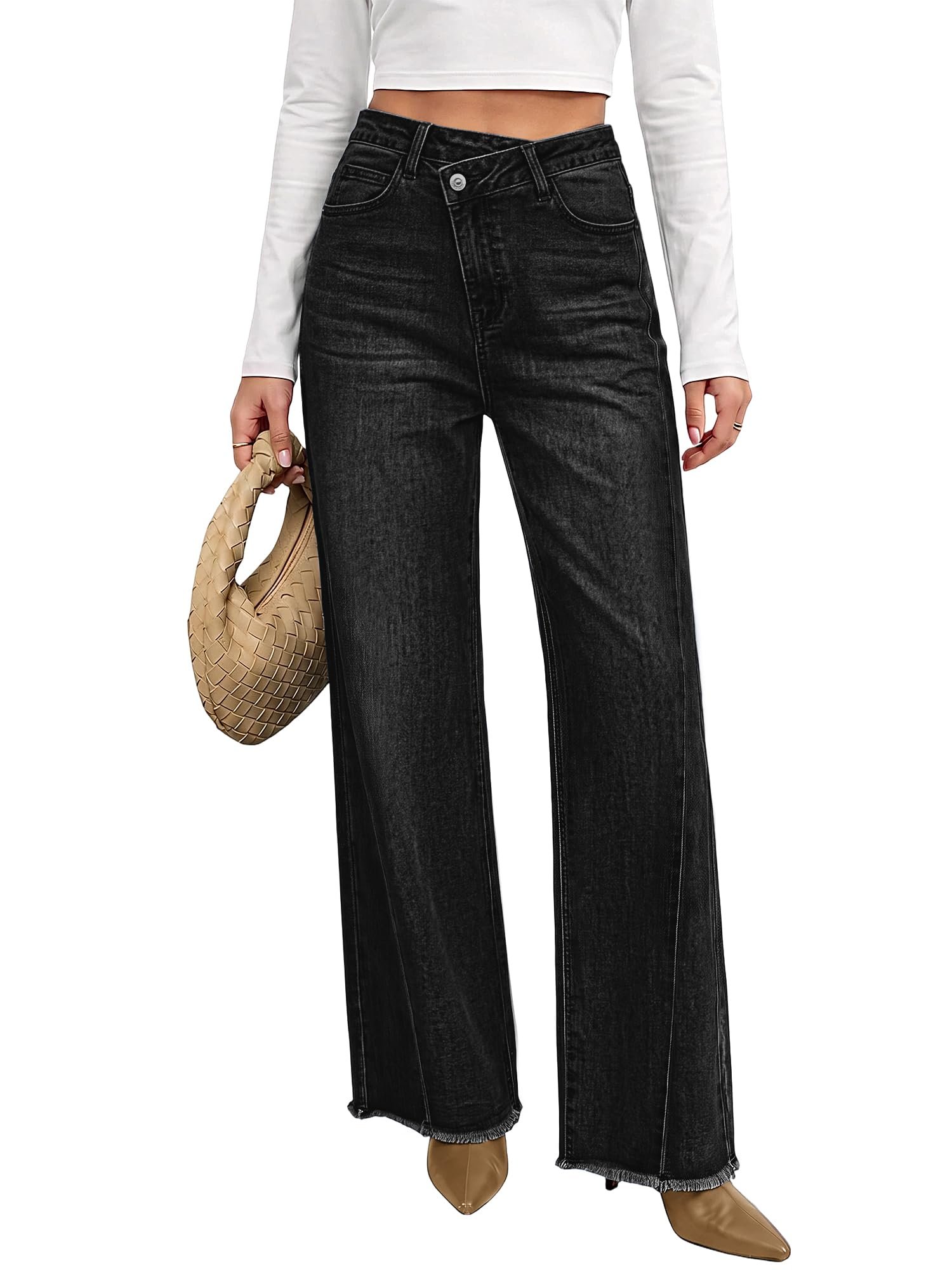 Tucked, buttoned, slightly smug about it — Genleck Wide Leg Jeans for Women High Waisted Stretchy Baggy Denim Pants