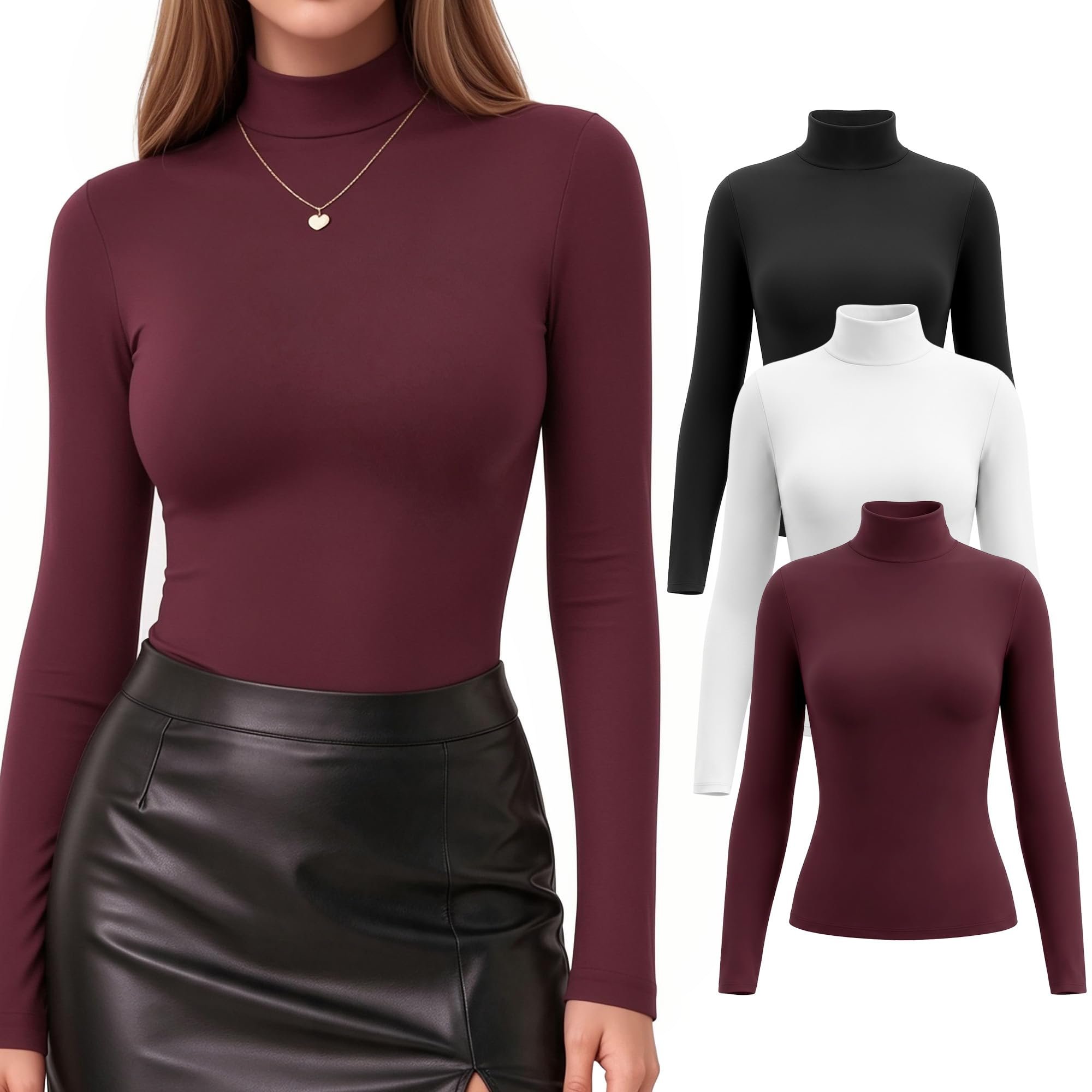 Zebra print at eleven pm, because why not — Trenliver 3 Pack Womens Mock Turtleneck Tops Long Sleeve Shirts 2026