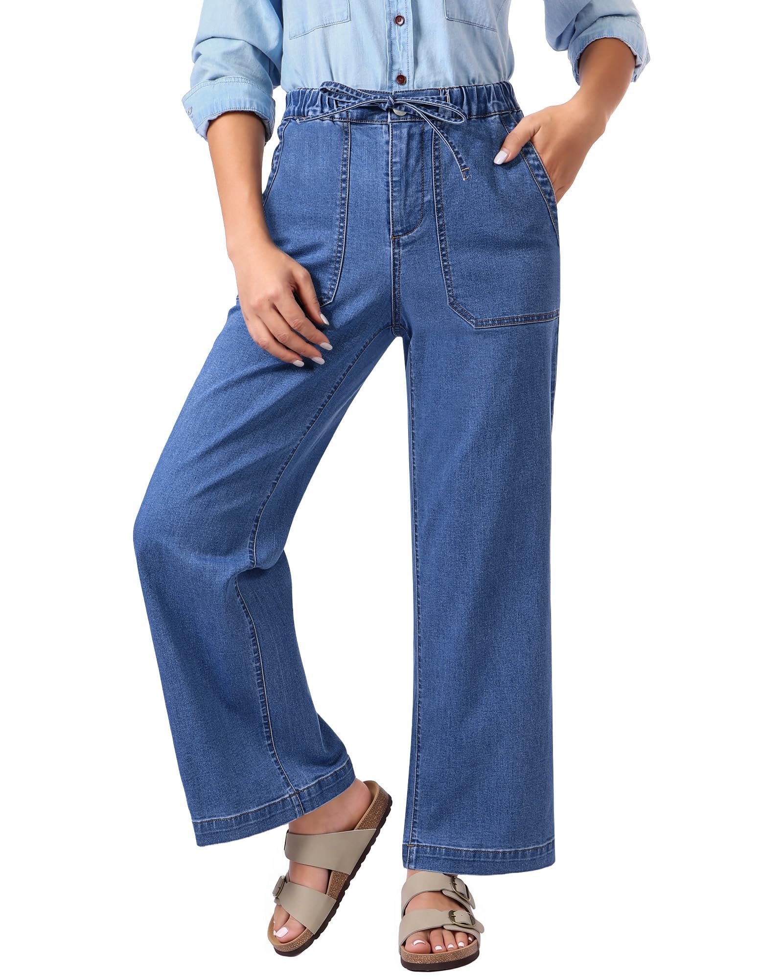 Magenta side knot with the long tails hanging — Lookbook Store LookbookStore Drawstring Wide Leg Jeans for Women Baggy Pull On Denim Pants