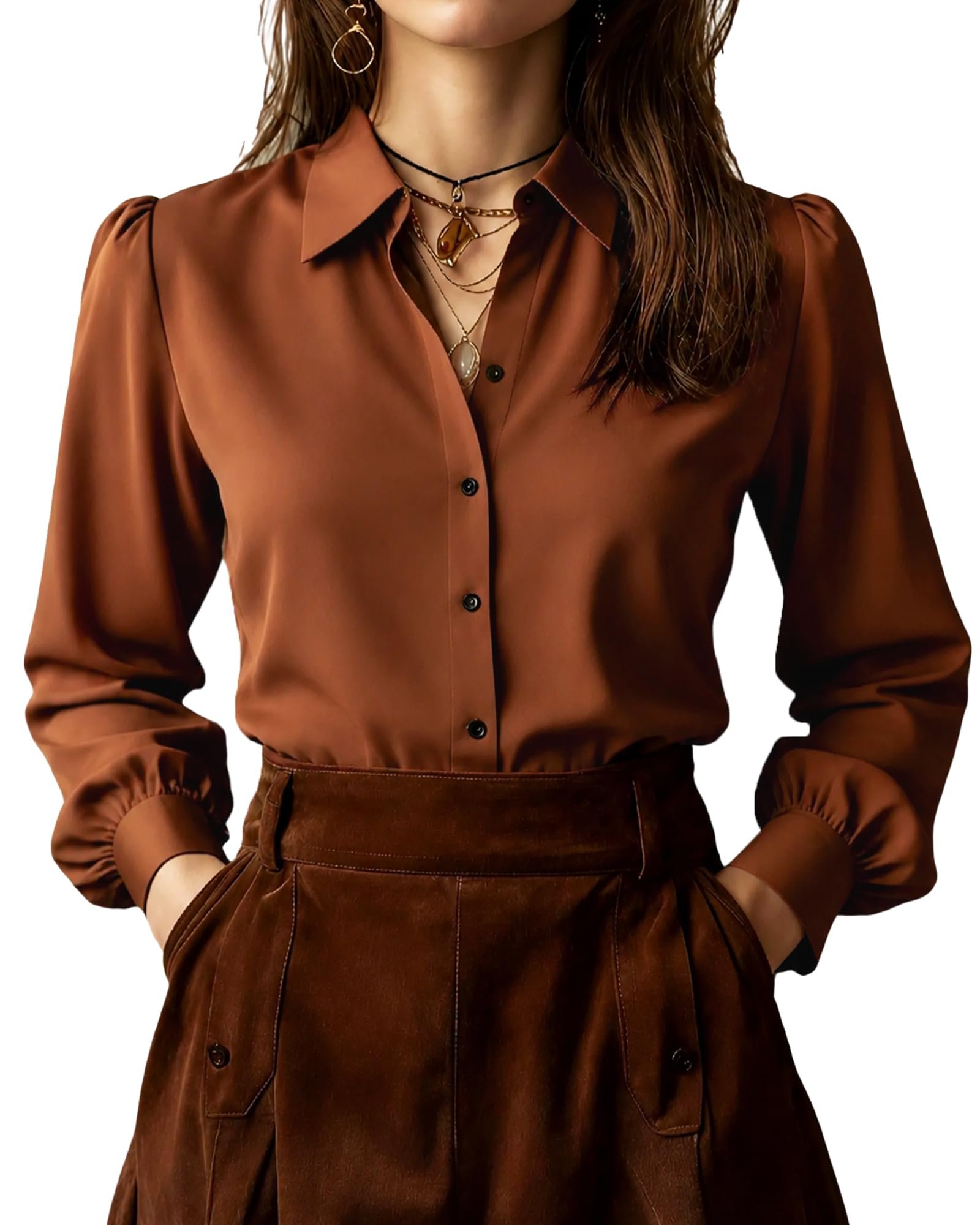 Building today's look from Dress outward — Zilaiye Blouses for Women Dressy Casual Long Sleeve Button Down Shirt