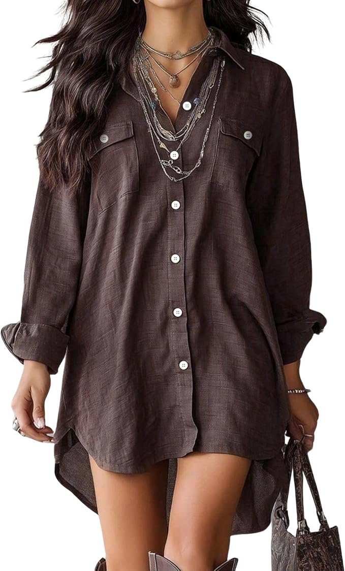 A well-suited punchline featuring Dress — Bepoyiye Oversized Button Down Shirts for Women Long Sleeve Dress Blouse