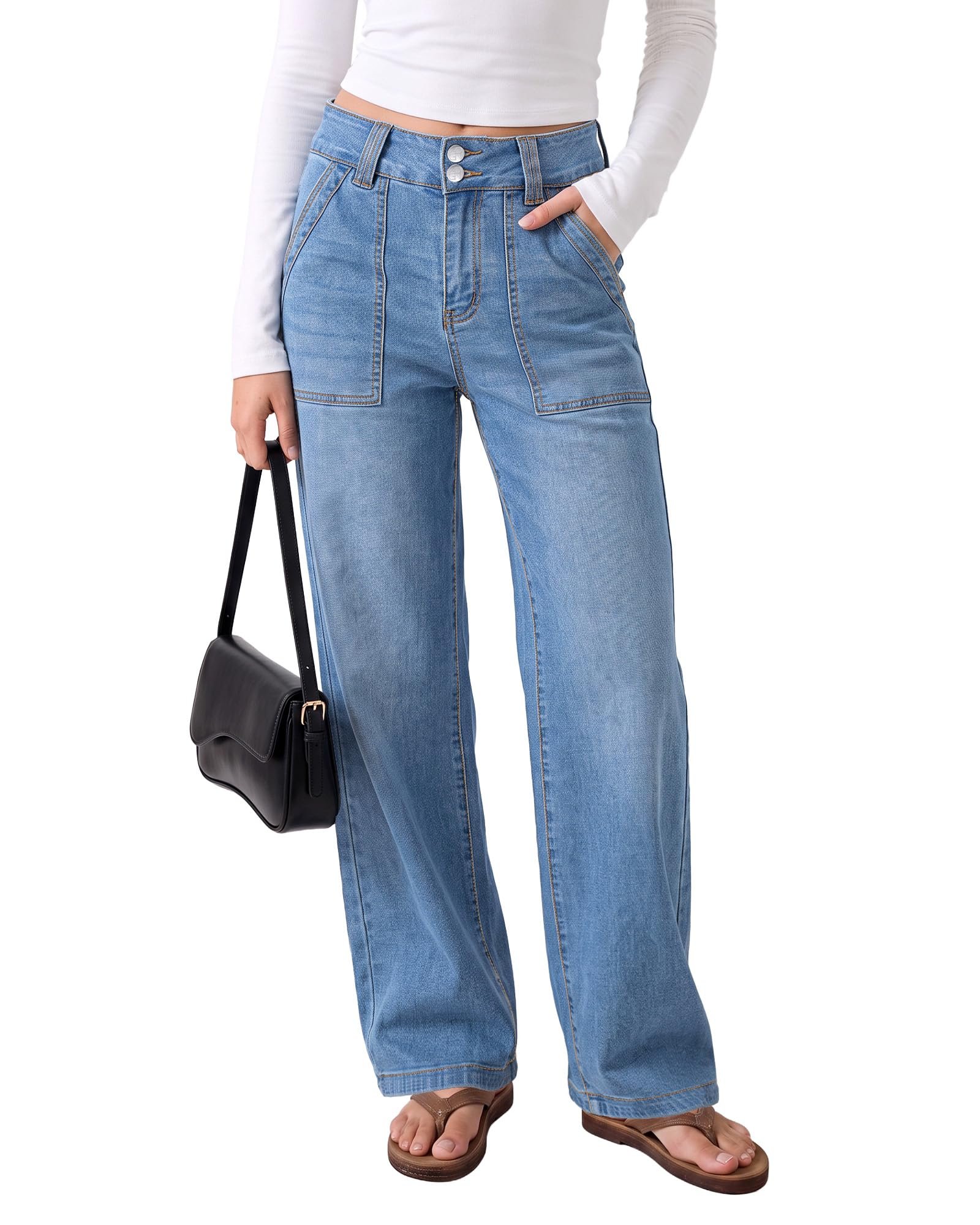 Top changed the energy of this look — Grapent Straight Leg Jeans for Women High Waisted Dual Buttons Denim Pants