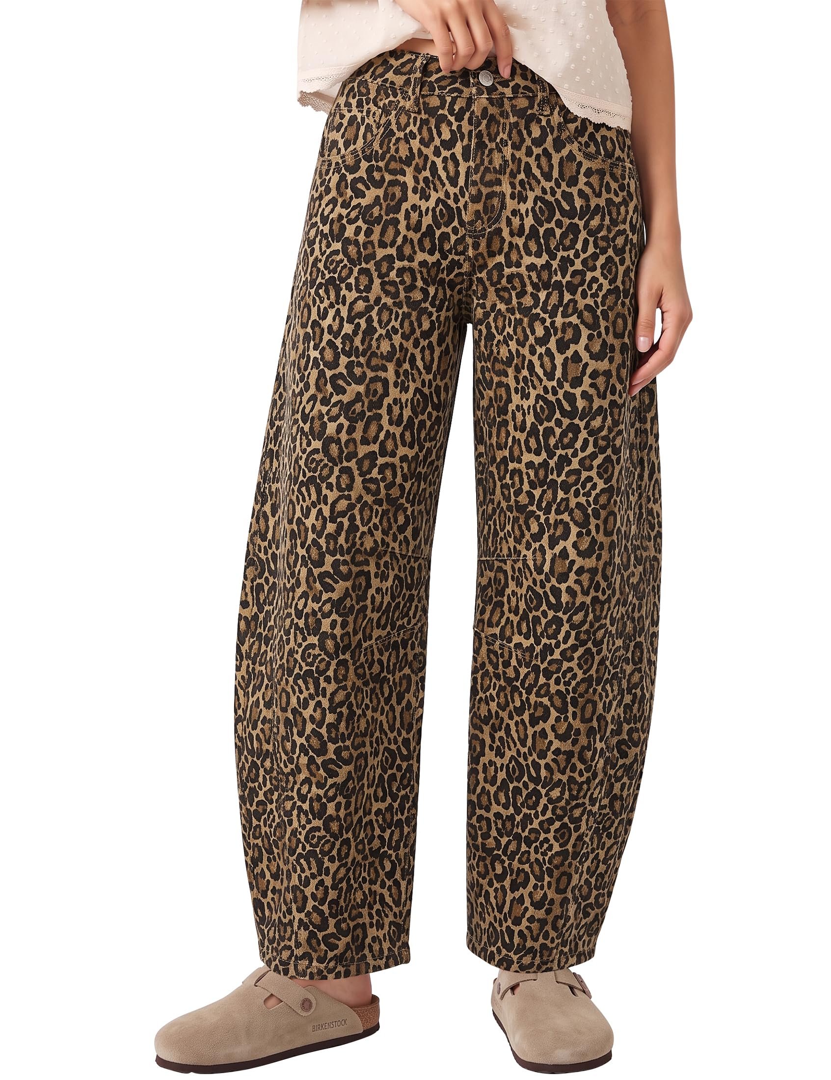 The schedule said casual; T-Shirt heard camera-ready — Luvamia Barrel Jeans Women High Waisted Baggy Leopard Cheetah Denim Pants