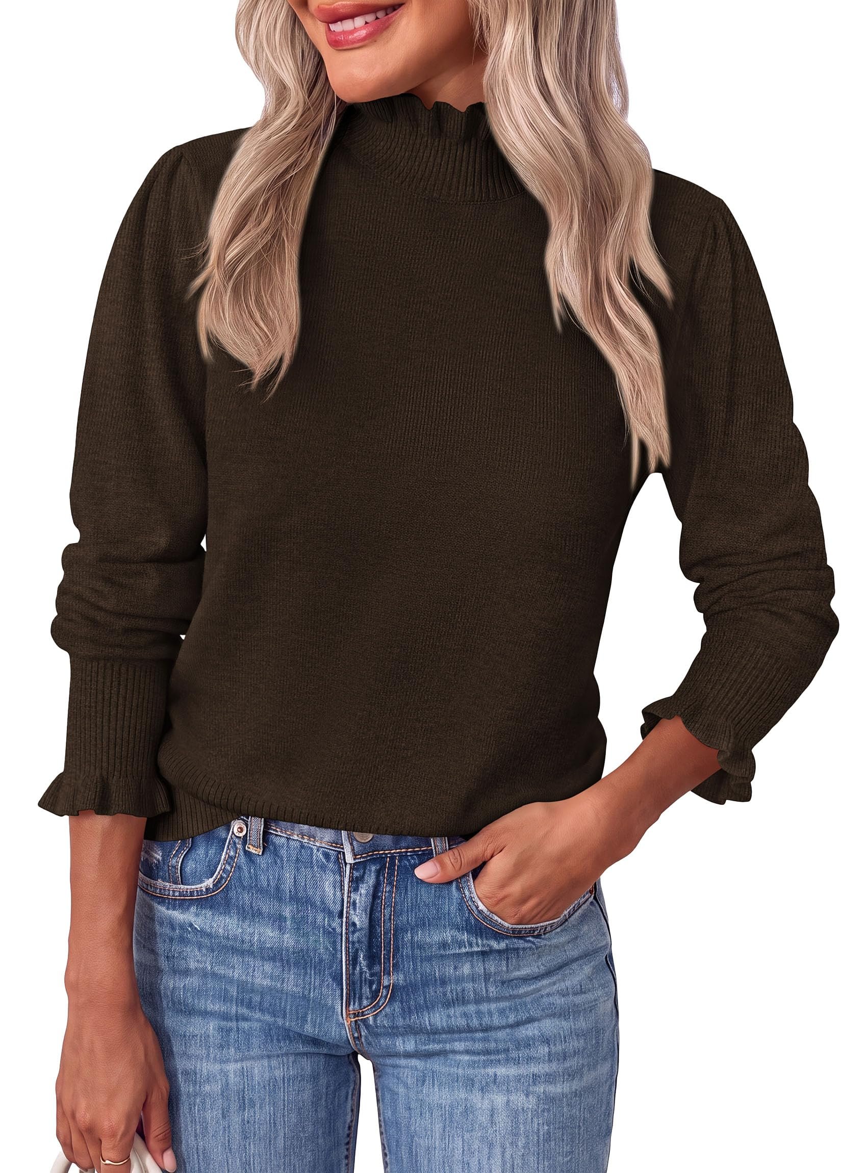 The outlook is bright for Top — Prettygarden Women's Fall Cozy Sweaters Trendy Ruffle Mock Neck Pullover