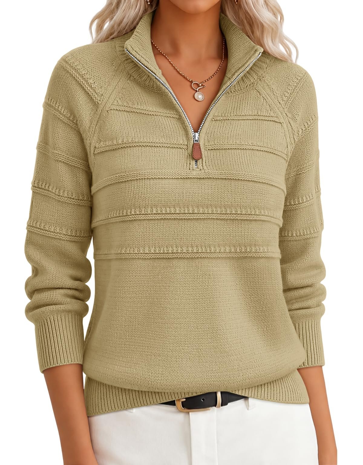 Top made a regular day look interesting — Lazysmile Cozy Sweaters for Women Trendy Quarter Zip Pullovers