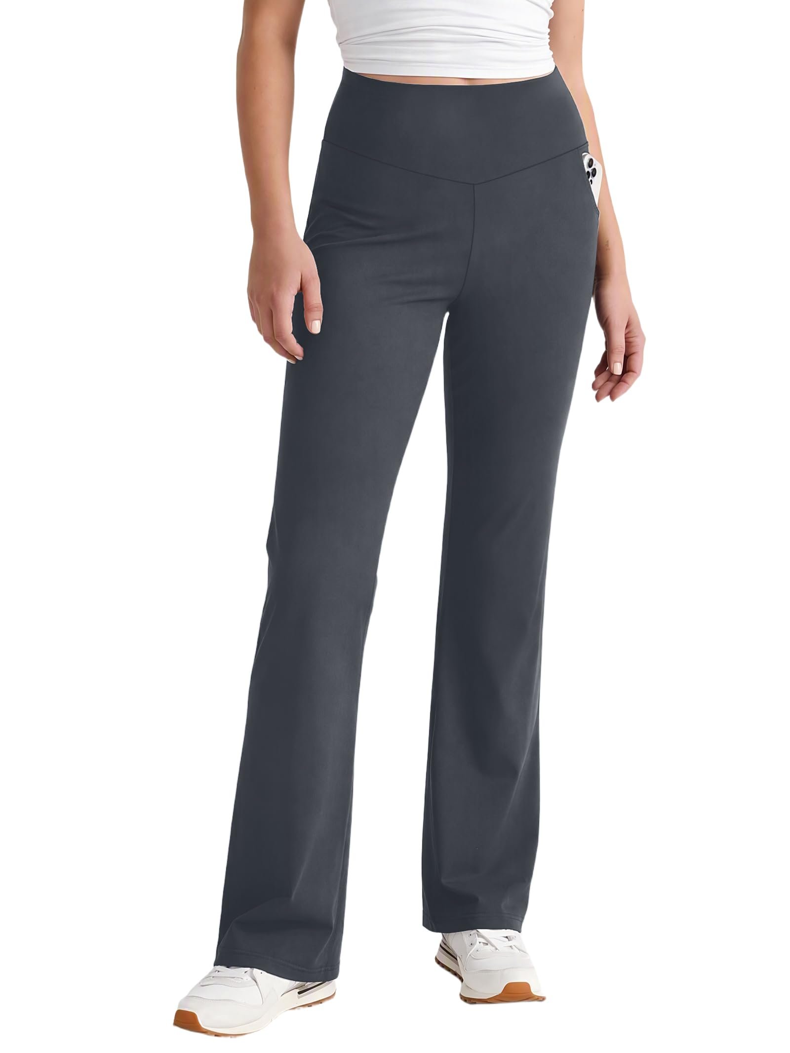 V-neck line opening up the short-sleeve cardigan — Seajojo Yoga Pants for Women Wide Leg High Waisted with Pockets