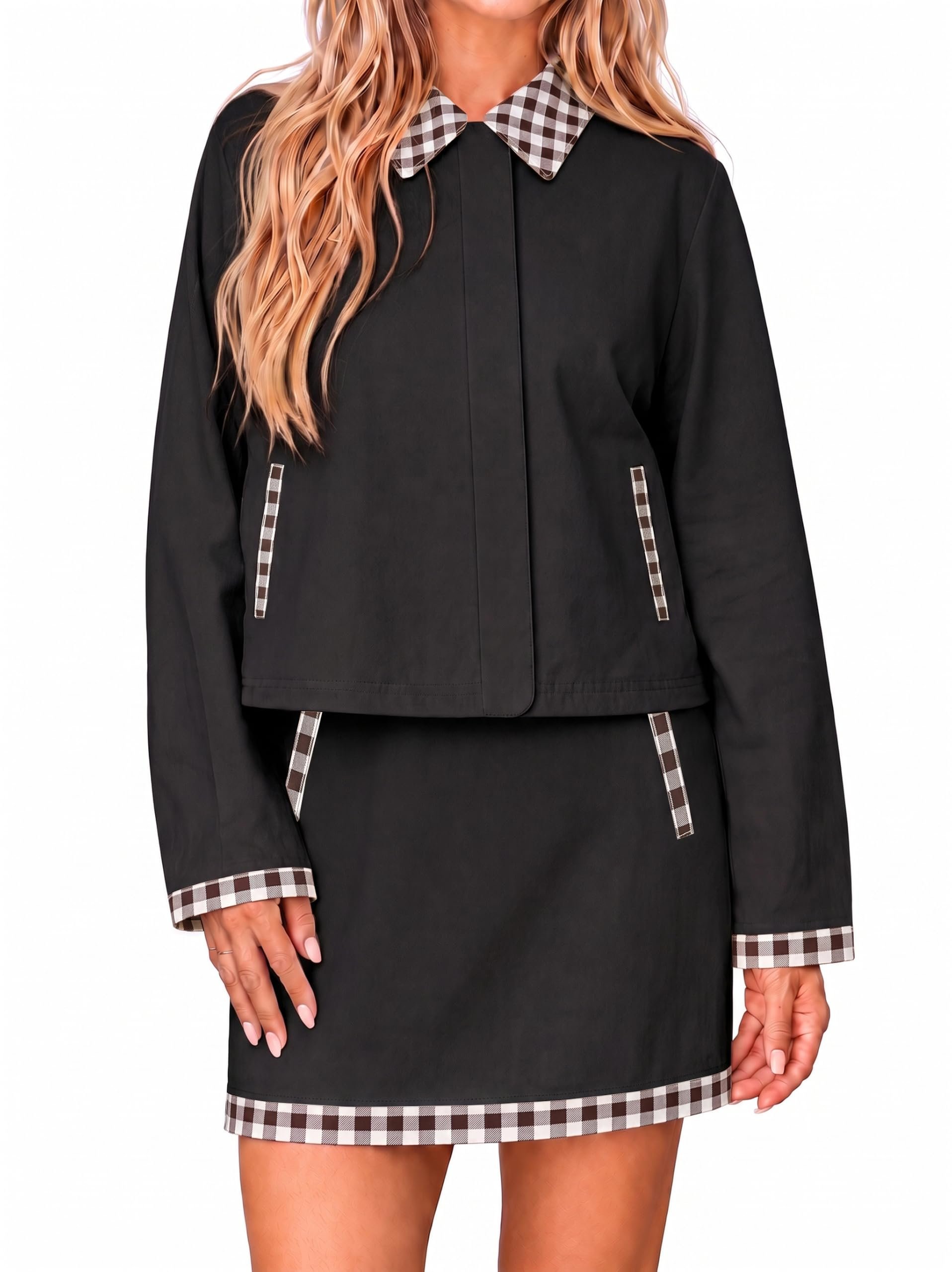 Skirt versus my very unorganized schedule — Tankaneo Womens Plaid 2 Piece Outfits Going Out Zip Up Skirts Sets