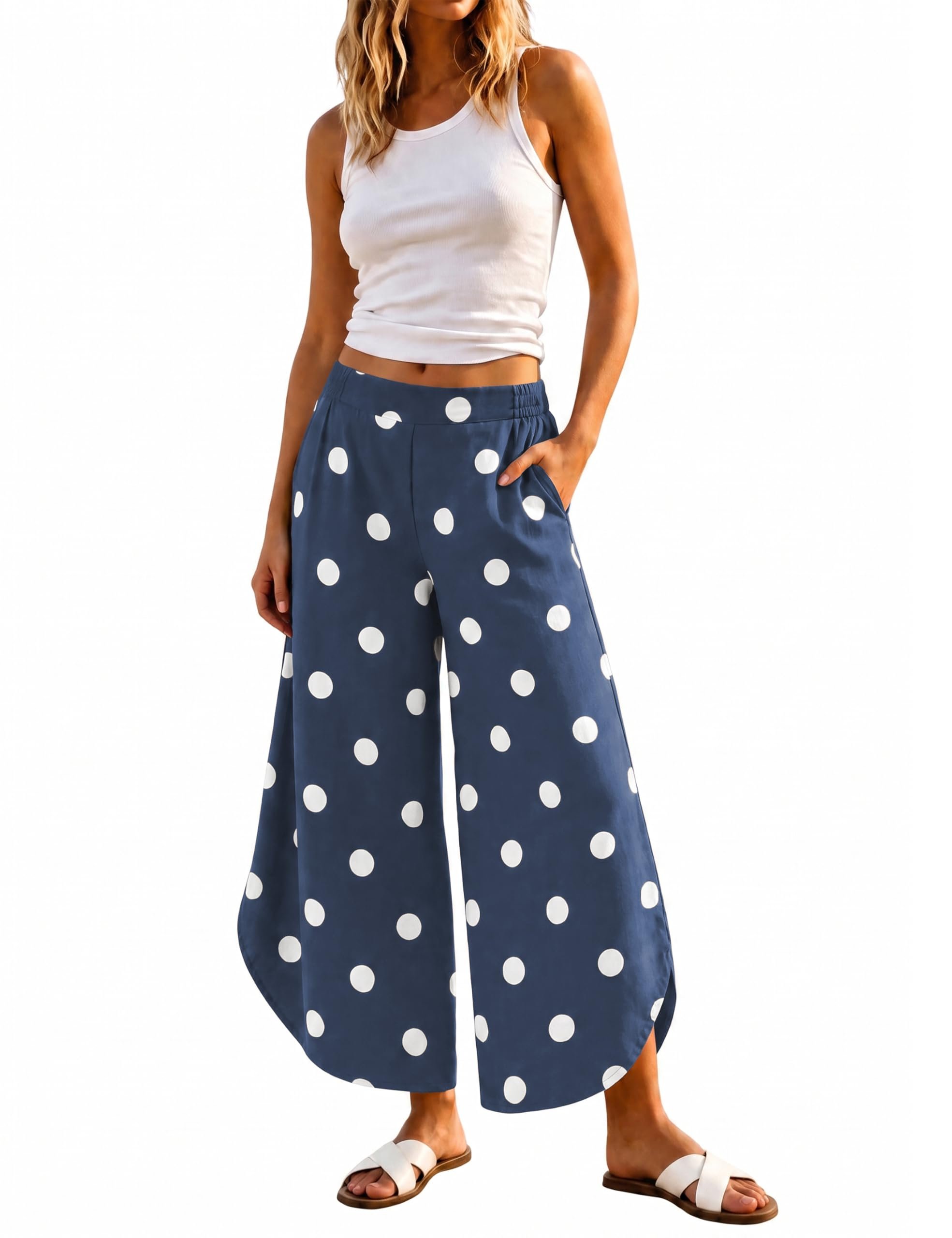 Small plans, strong opinion from Jacket — Yeokou Women's Polka Dot Wide Leg Pants Elastic Waist Casual Trousers