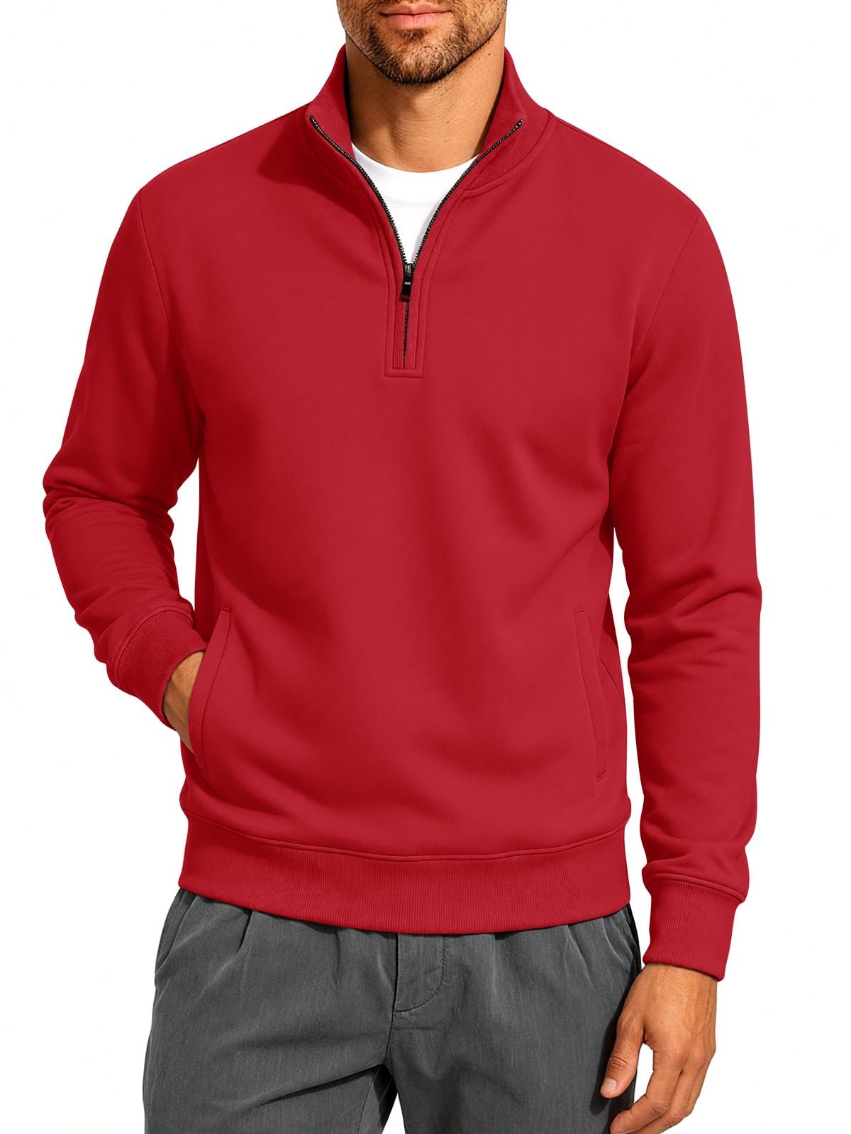 Sweatshirt brought its own sunshine — Yousify Men's Quarter Zip Pullover Mock Neck Sweatshirts with Pockets