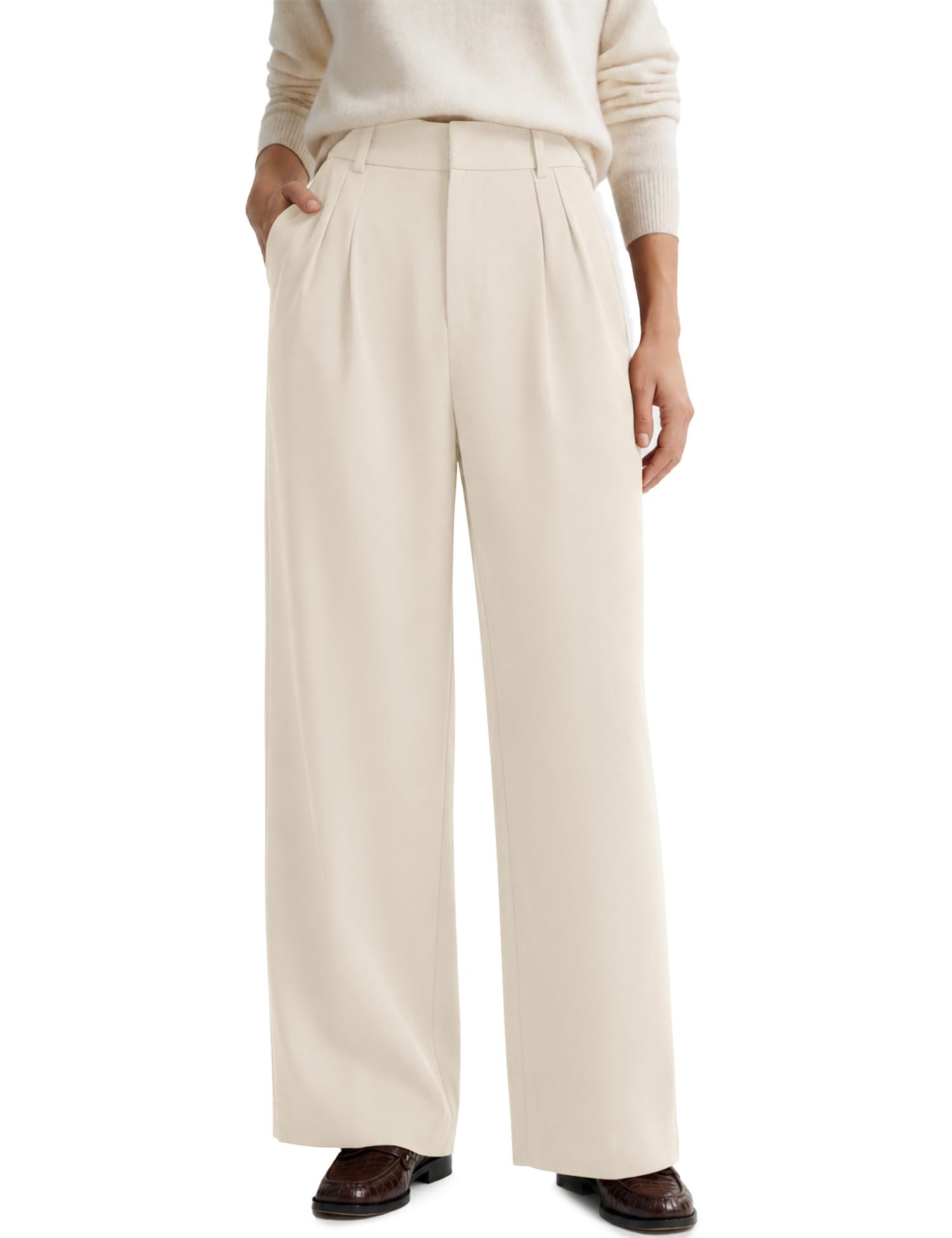 Forecast: Shirt with a chance of style — Lomon Women's Wide Leg Dress Pants Crepe Office Work Trousers with Pockets