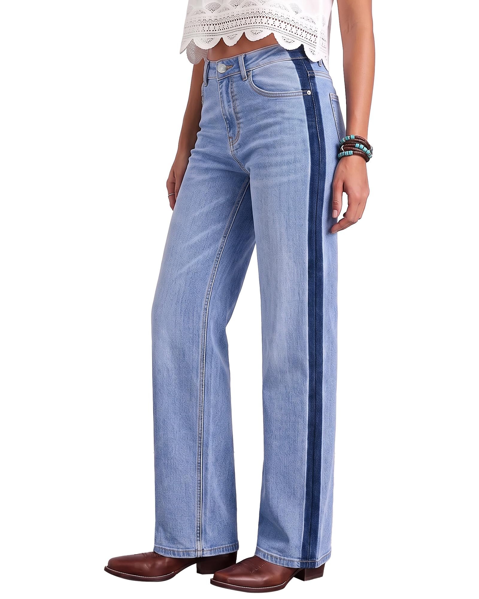 Cropped Jacket brought its own sunshine — Luvamia Straight Leg Jeans for Women High Waisted Tuxedo Stripe Denim Pants