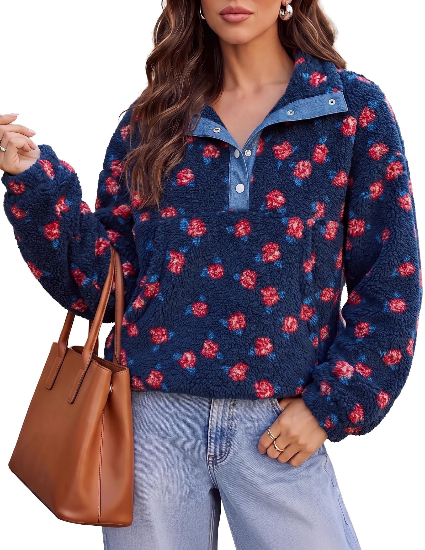 No notes, just Sweatshirt — Dokotoo Womens Sweatshirt Fuzzy Fleece Sherpa Jacket Henley Neck Pullover