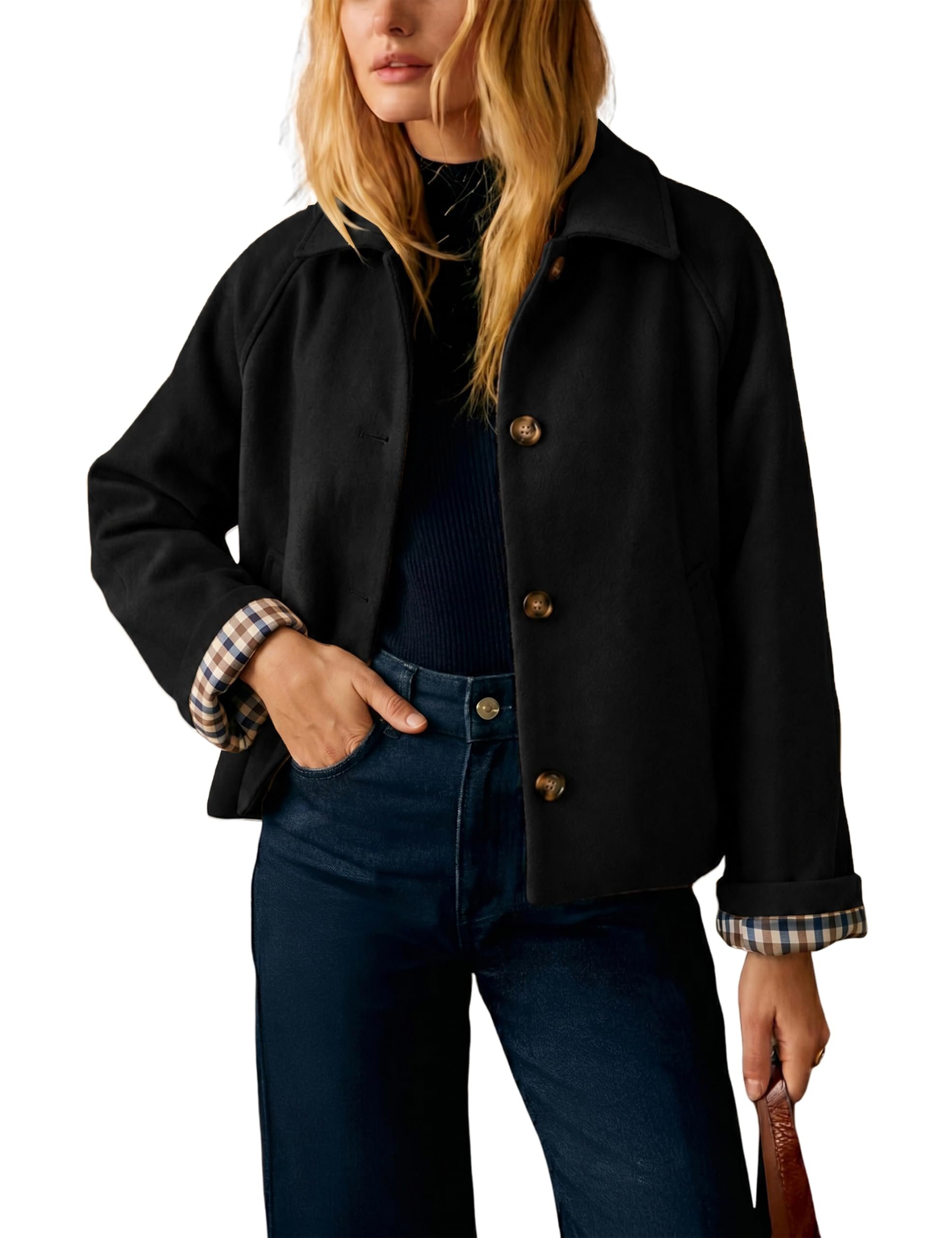 The coffee run deserved Cropped Jacket — Lianlive Women Cropped Pea Coat Winter Wool Blend Short Coats