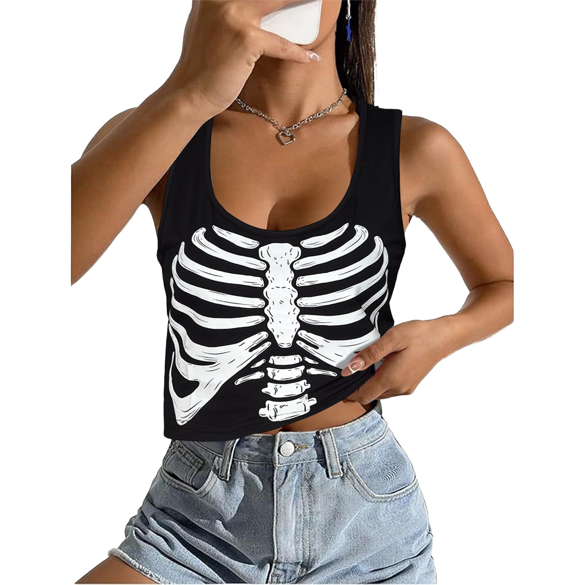POV: Tank Top solved the outfit question — Lalamerry Skeleton Shirt for Women:Halloween Tank Tops Sleeveless Costume Vest