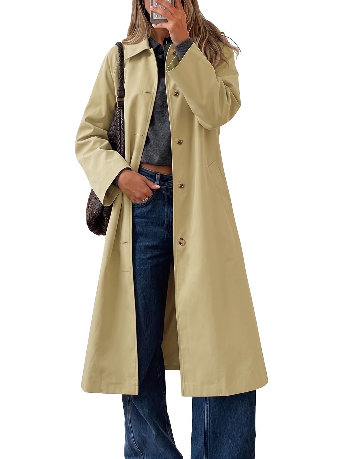 Partly cloudy, fully styled in Jacket — Cicy Bell Womens Plaid Trench Coat Fall Lapel Single Breasted Long Jacket
