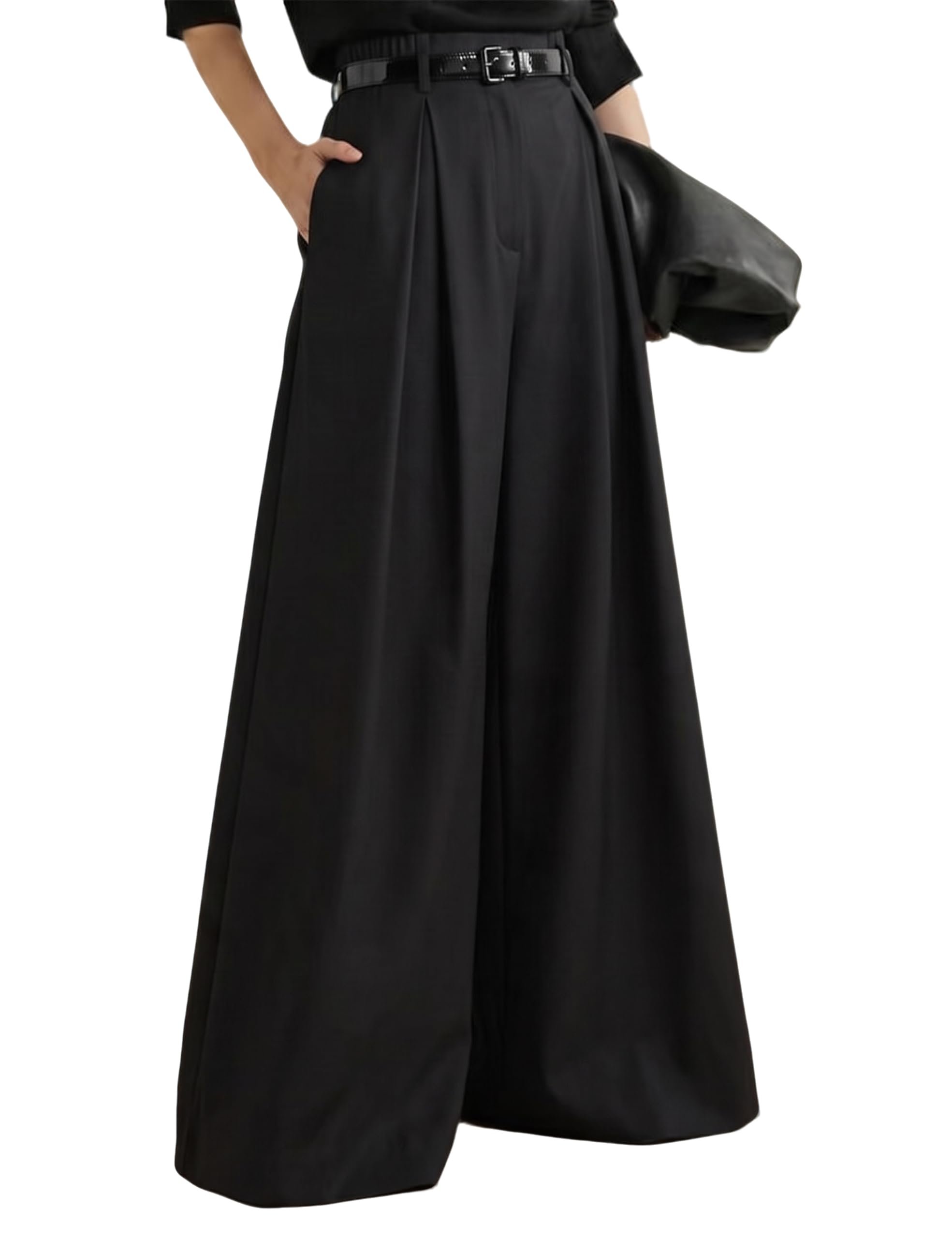 Light pink hoodie with the zip pulled up to a V — Tavziken Women's High Waisted Wide Leg Dress Pants Pleated Trousers