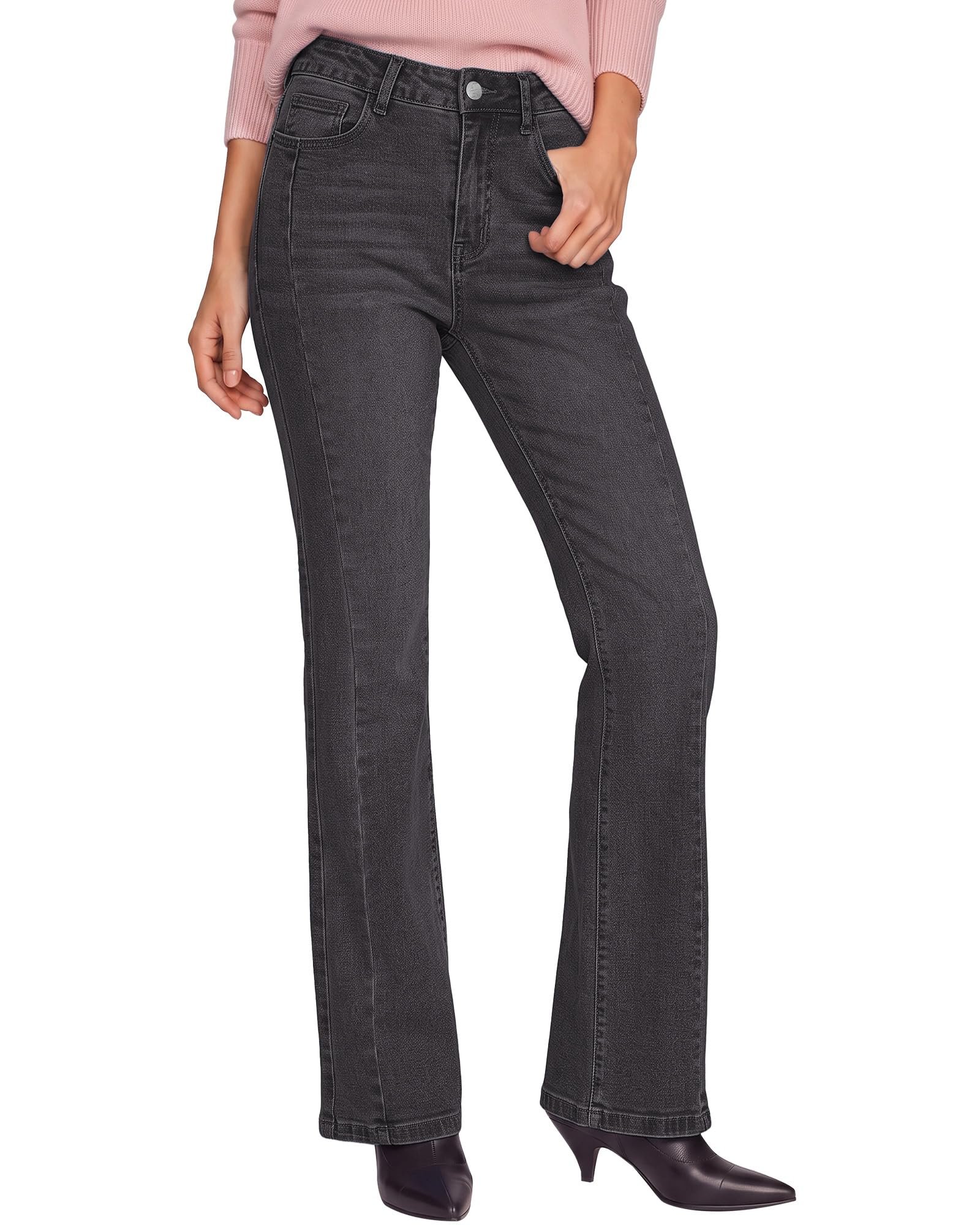 Notched V-neck and puff sleeves in that ditsy floral — Utyful Bootcut Jeans for Women High Waisted Stretchy Trendy Denim Pants