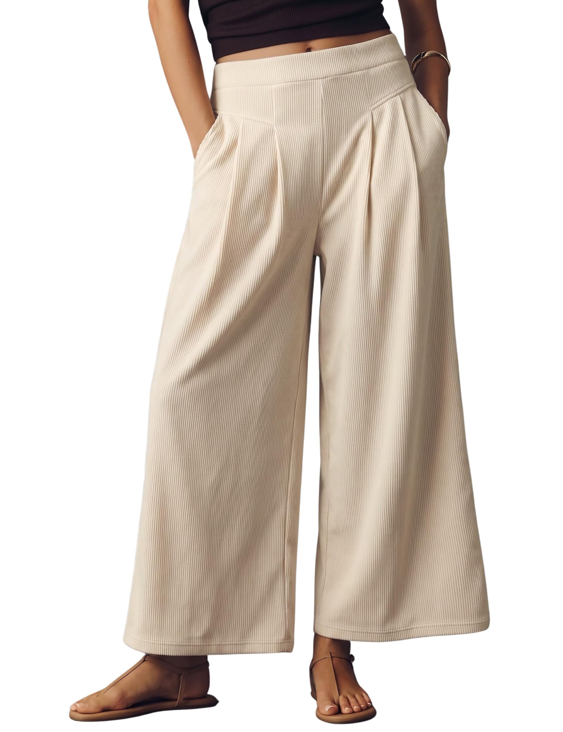 One errand, full fit check: Cropped Lightweight Jacket — Scusty Corduroy Pants for Women Casual Loose High Waist Wide Leg Trousers