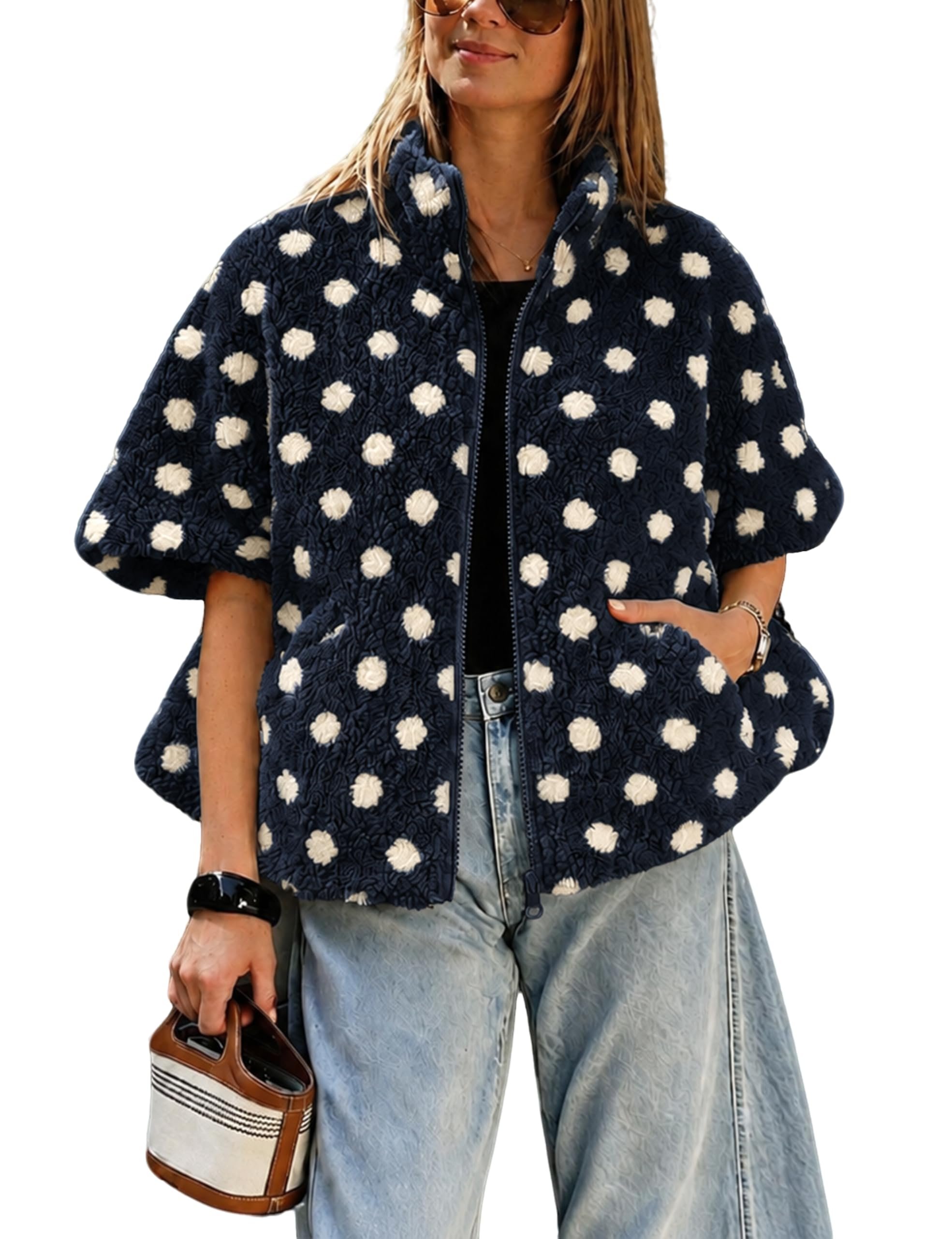 No loose threads in this Jacket argument — Fiona Jolin Women Polka Dot Sherpa Fleece Vest Zipper Gilets