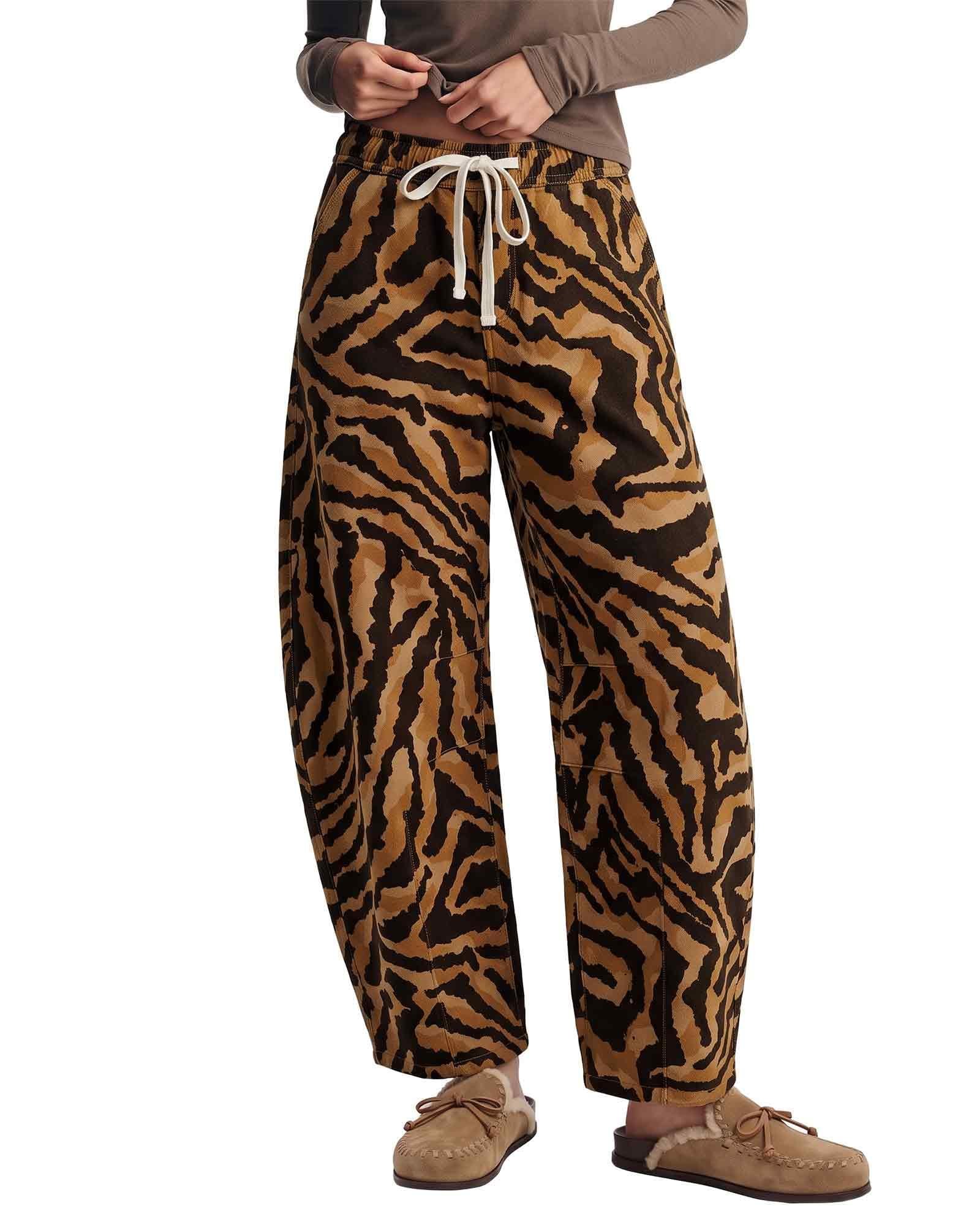 Zebra print at eleven pm, because why not — Grapent Barrel Jeans for Women High Waisted Pull On Baggy Zebra Print Pants