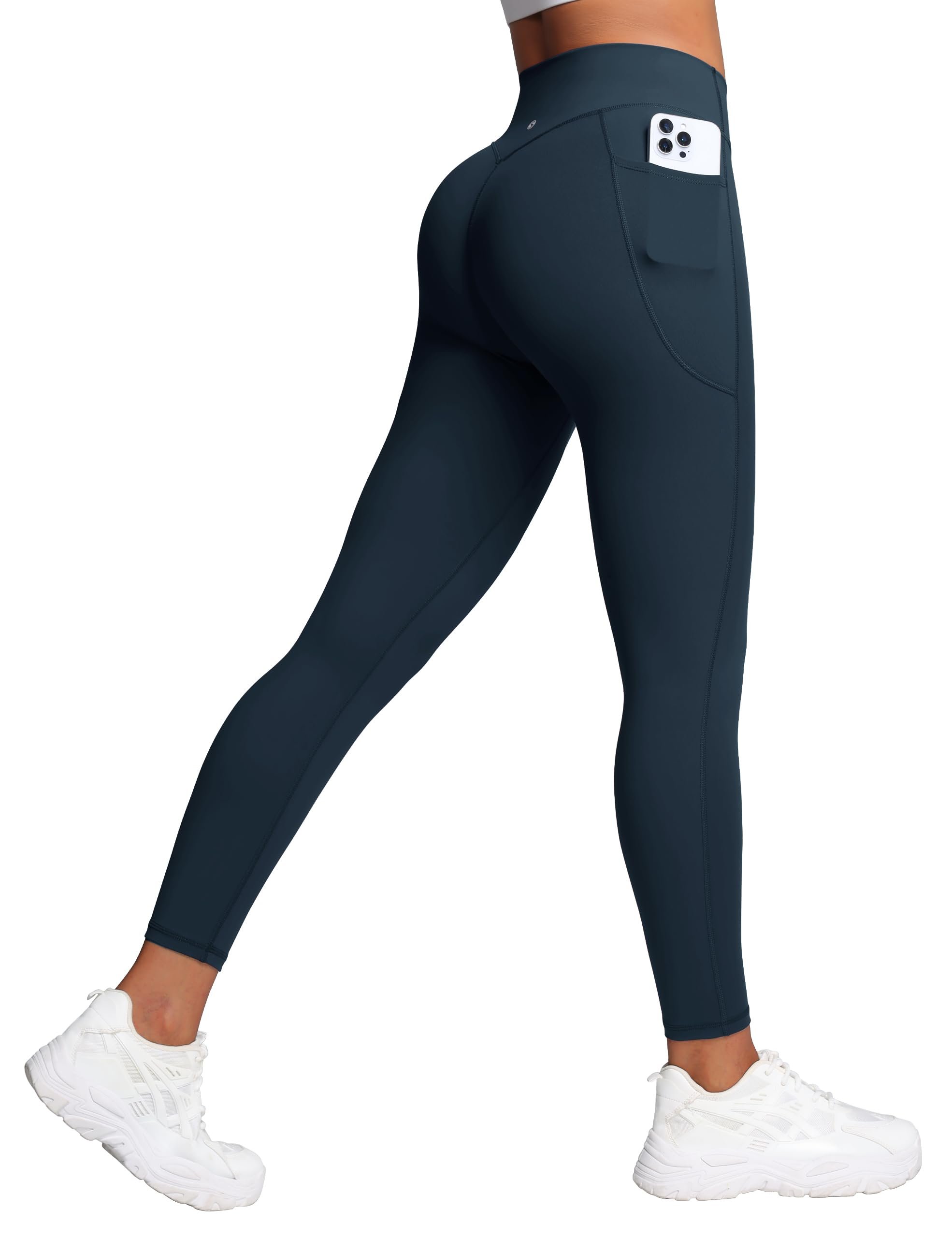 Palms flat at the waist over the black tank — Sogetdo Workout Leggings with Pockets for Women 25