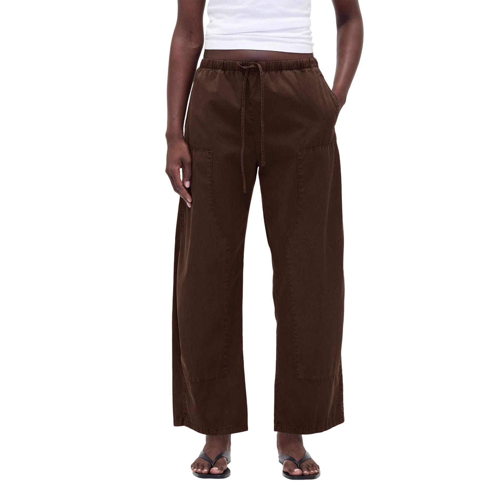 Brown sherpa quarter zip over matching barrel pants — Hueobir Womens Double Knee Barrel Pants Casual Loose Wide Leg Trousers