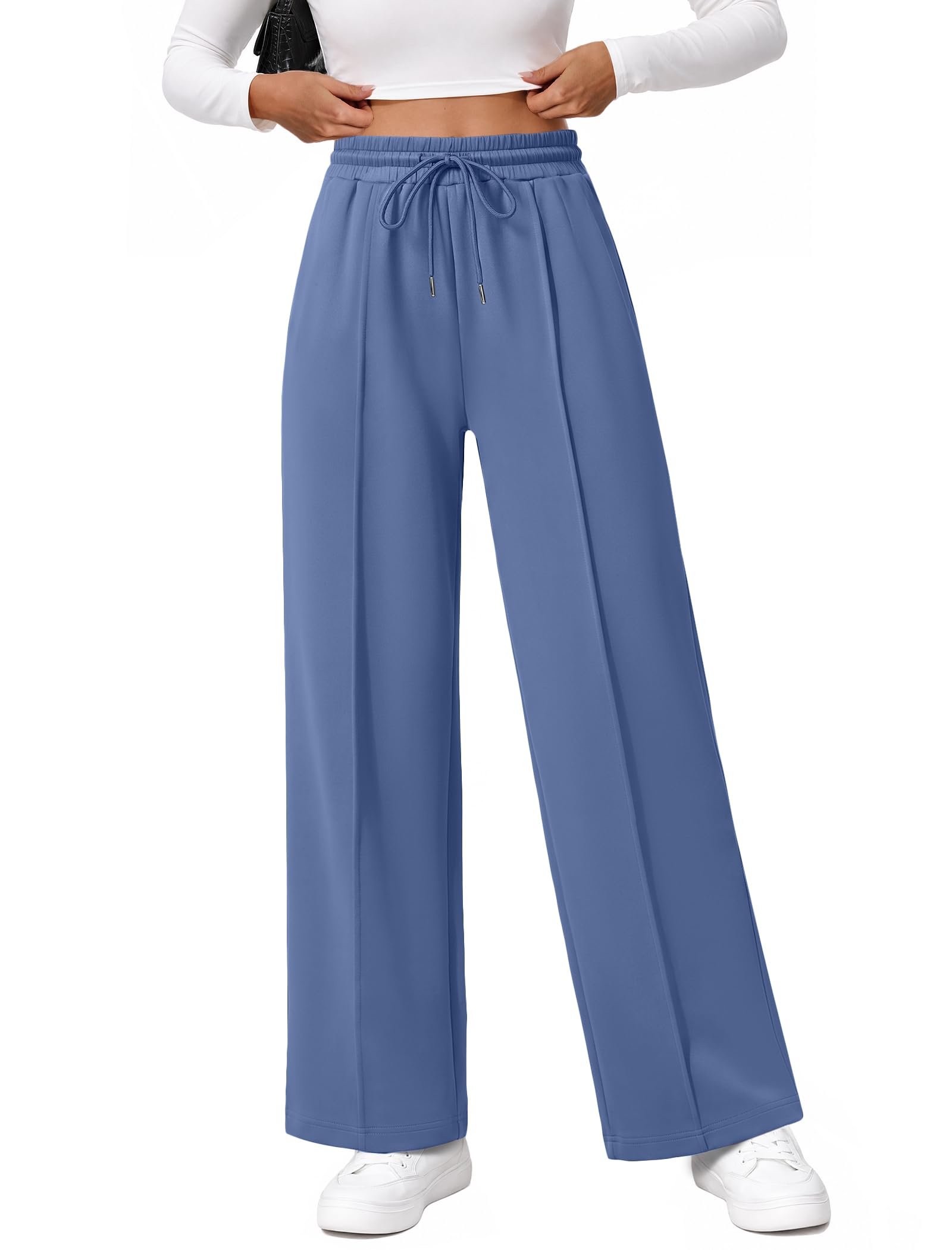 Pink and lavender bands across the black tee — FireSwan Womens Wide Leg Sweatpants Drawstring High Waisted Sweat Pants