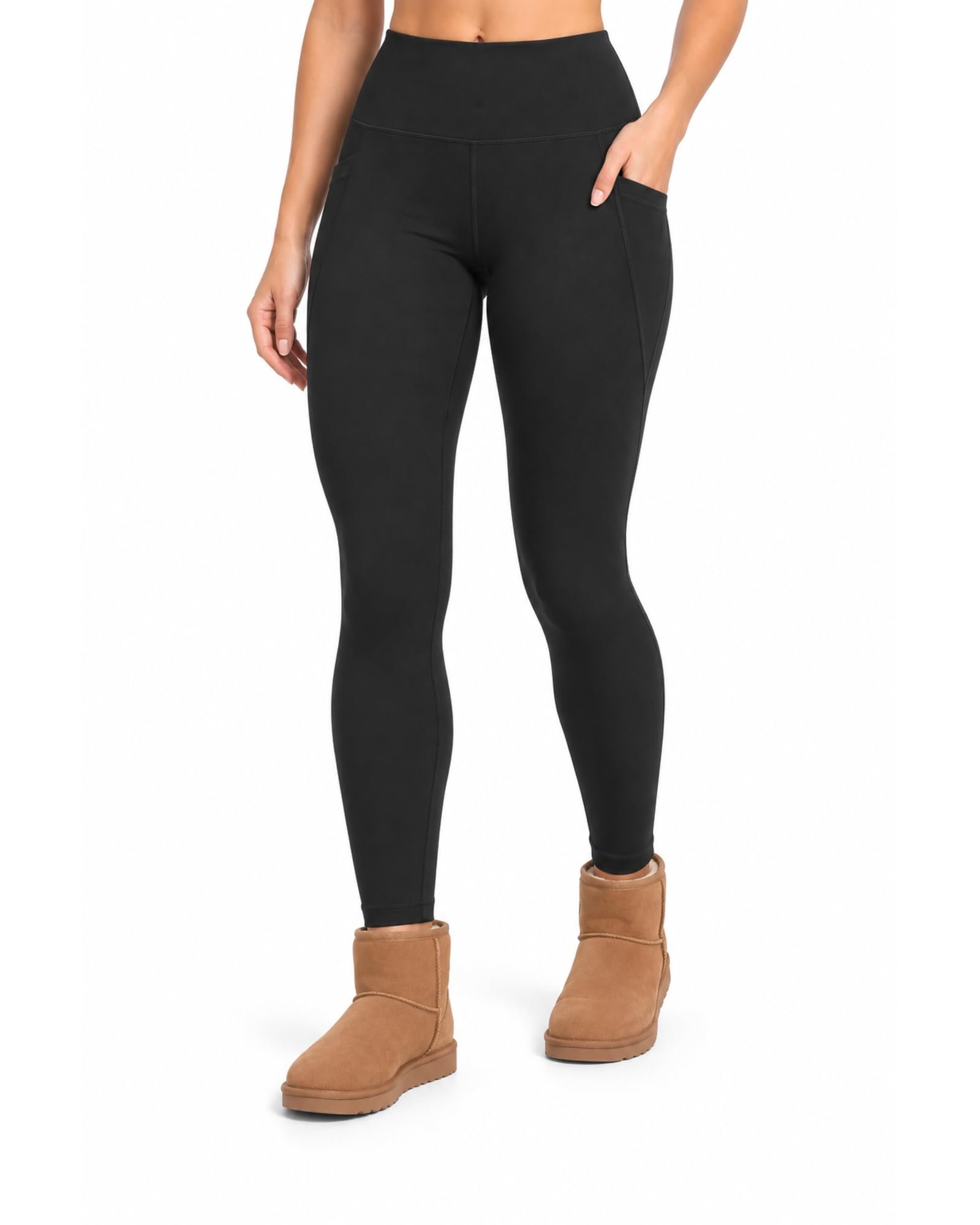 Tie-front ruffle hem cinching the cropped jacket — Zylioo Tall Womens Fleece Lined Yoga Leggings with Side Pockets