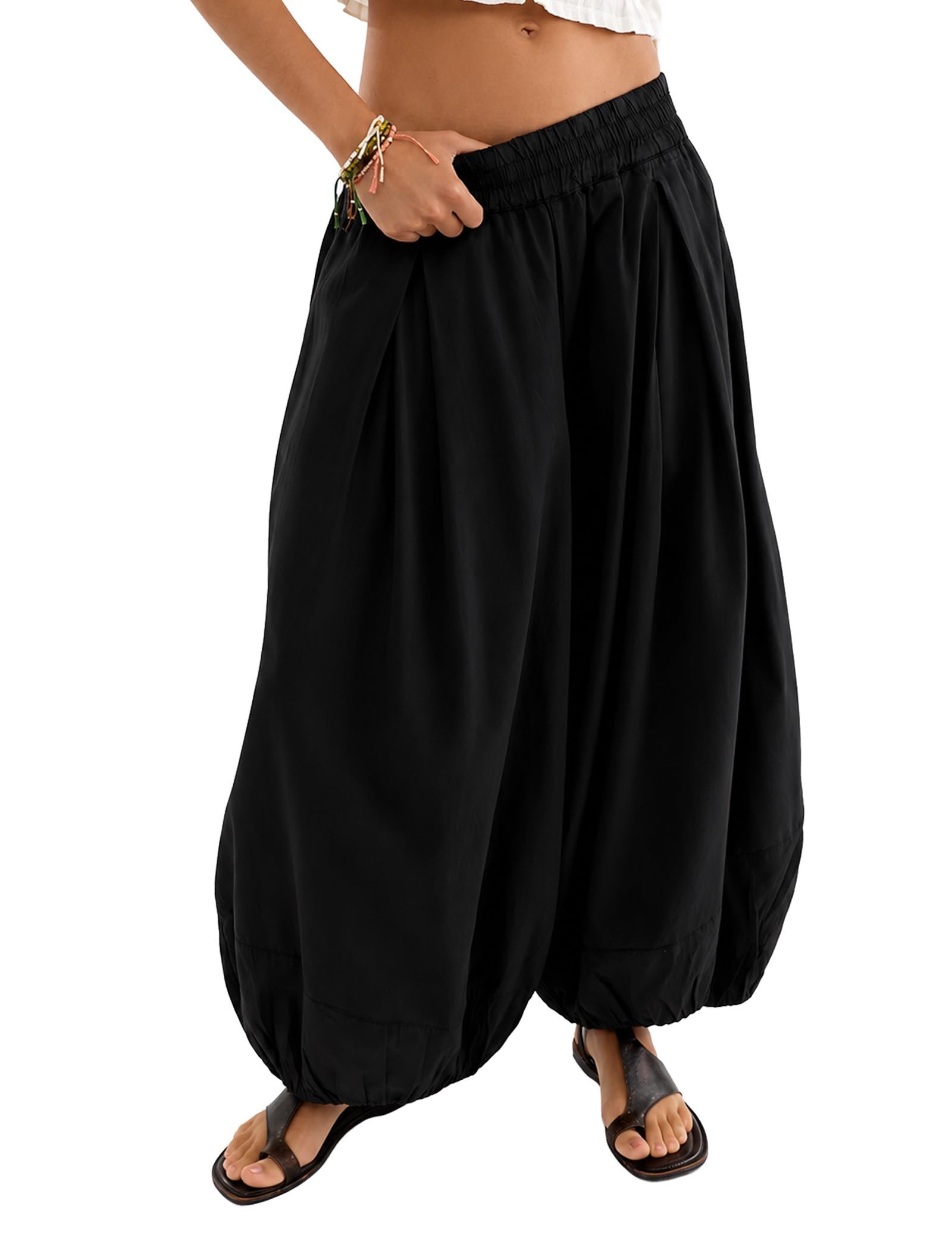 Balloon pants won the argument — Funtour Womens Balloon Pants Elastic Mid Waisted Baggy Wide Leg Trousers