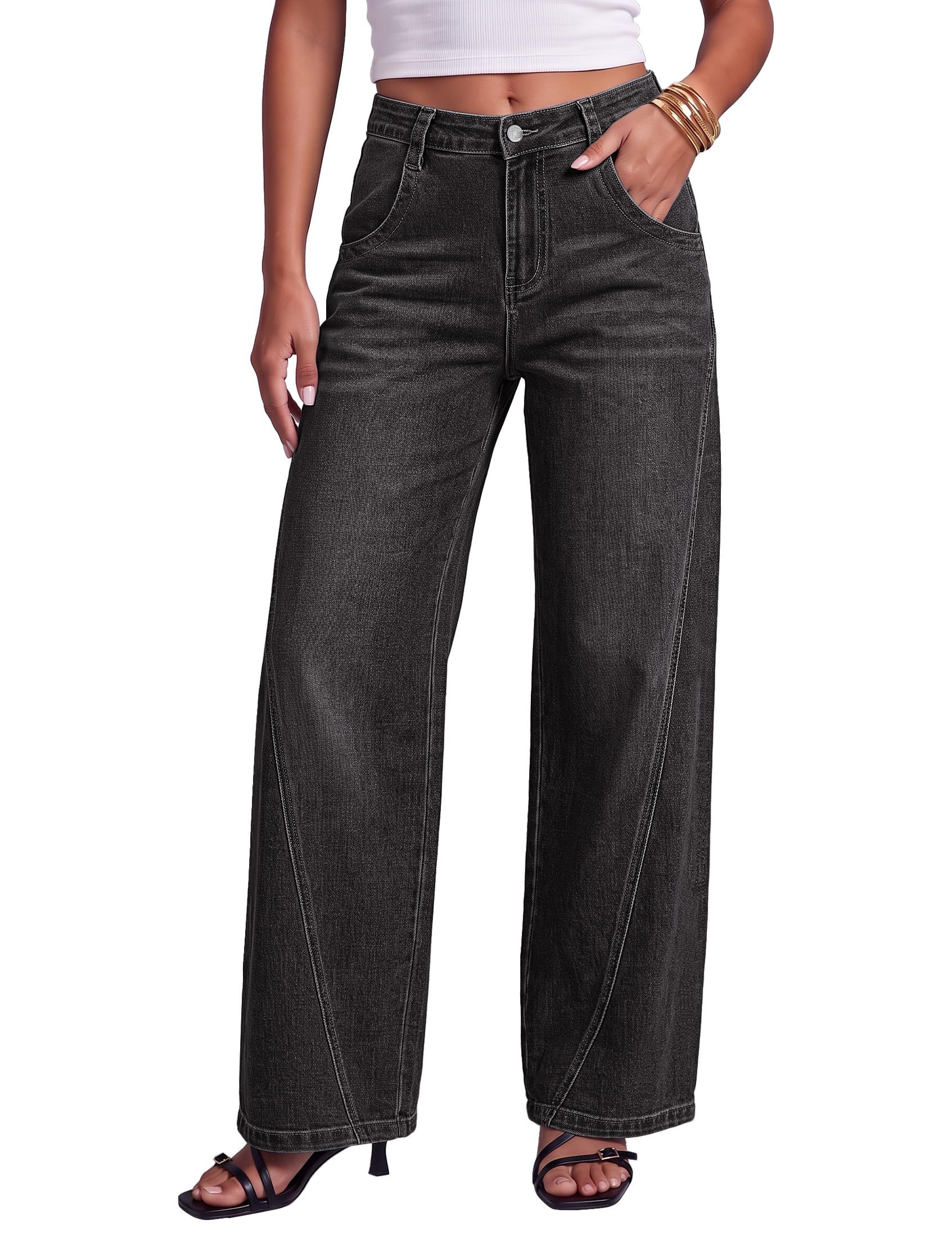 Diagonal seams down the front of these wide legs — Luvamia Wide Leg Jeans for Women High Waisted Stretch Denim Pants Side Seam