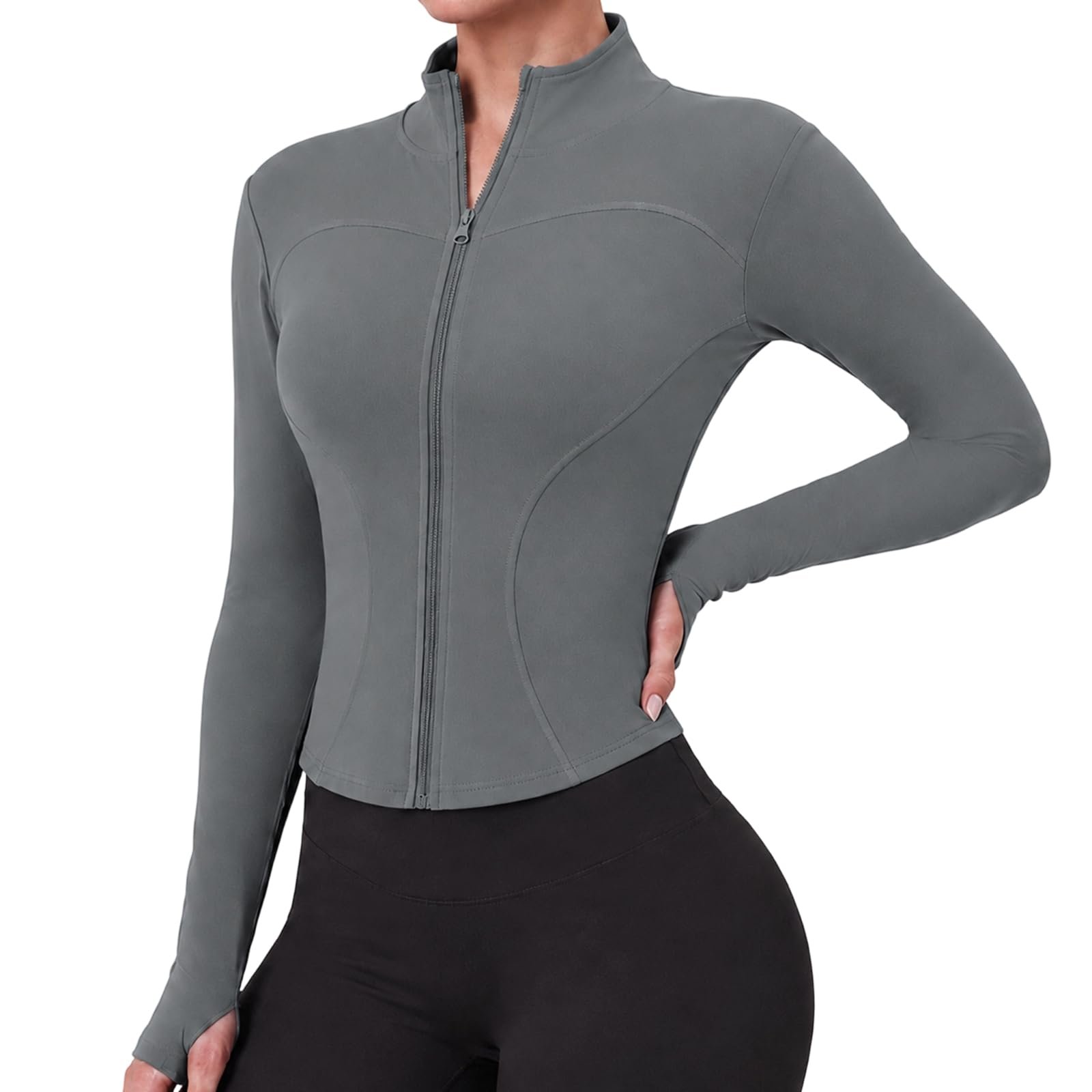 Full length olive pants tapering to the ankle — Hycoprot Women’s Workout Athletic Jacket Lightweight Zip Up Yoga Jackets