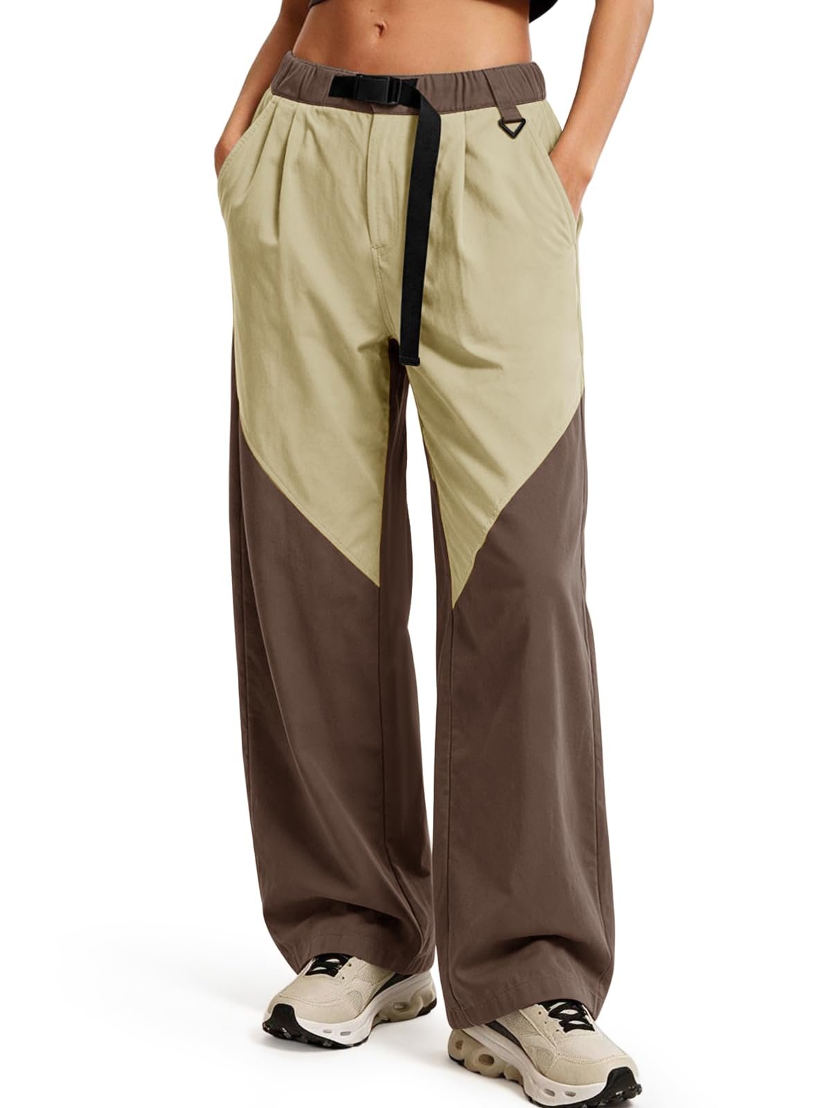 Sweatshirt brought its own sunshine — Aoysky Womens Wide Leg Cargo Pants Color Block Belted Hiking Pants