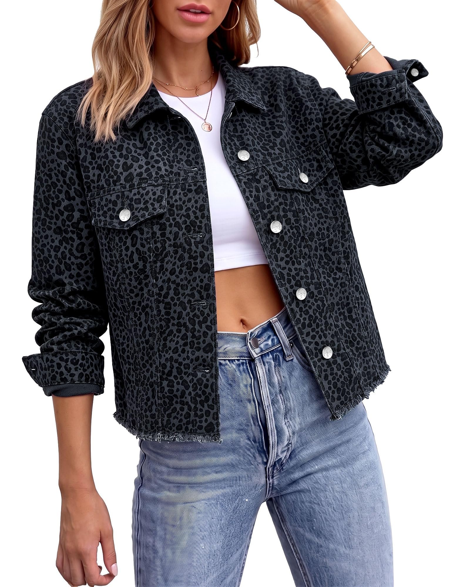 Small plans, strong opinion from Jacket — Grapent Leopard Jean Jacket Women Cheetah Print Stretchy Frayed Hem Jackets