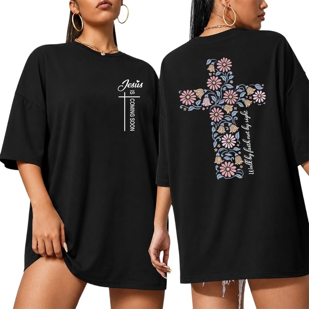 One errand, full fit check: Shirt — Eatbook Christian Oversized Shirt for Women Faith Over Fear Cross Tops