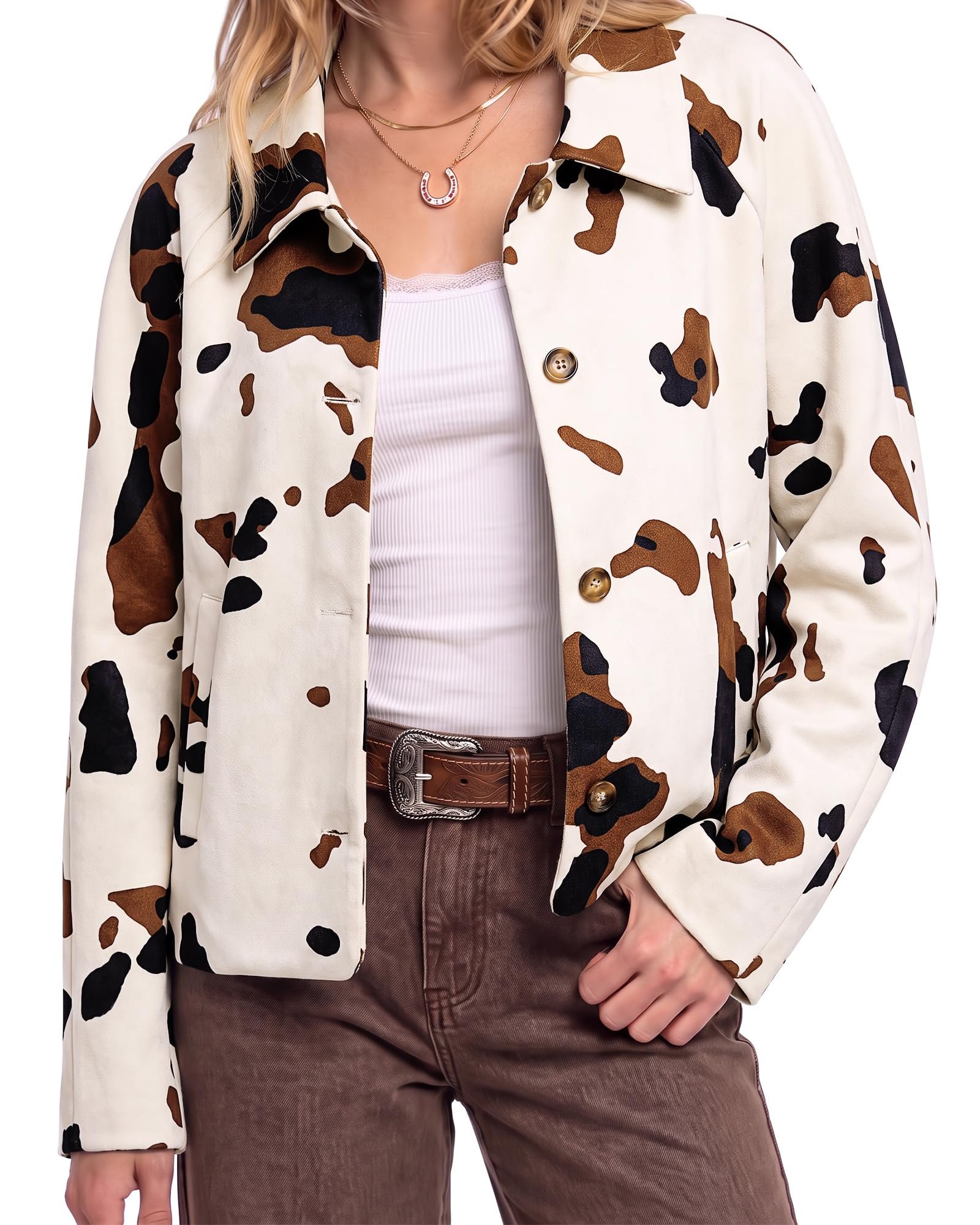 Small plans, strong opinion from Cropped Jacket — Luvamia Faux Suede Cow Print Fall Jackets For Women Cropped Jacket Shacket