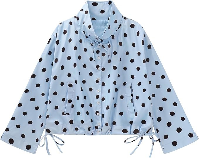 Polka dots picked a fight with my jeans and won — Odizli Women Polka Dot Jacket Cropped Vintage Lightweight Lined