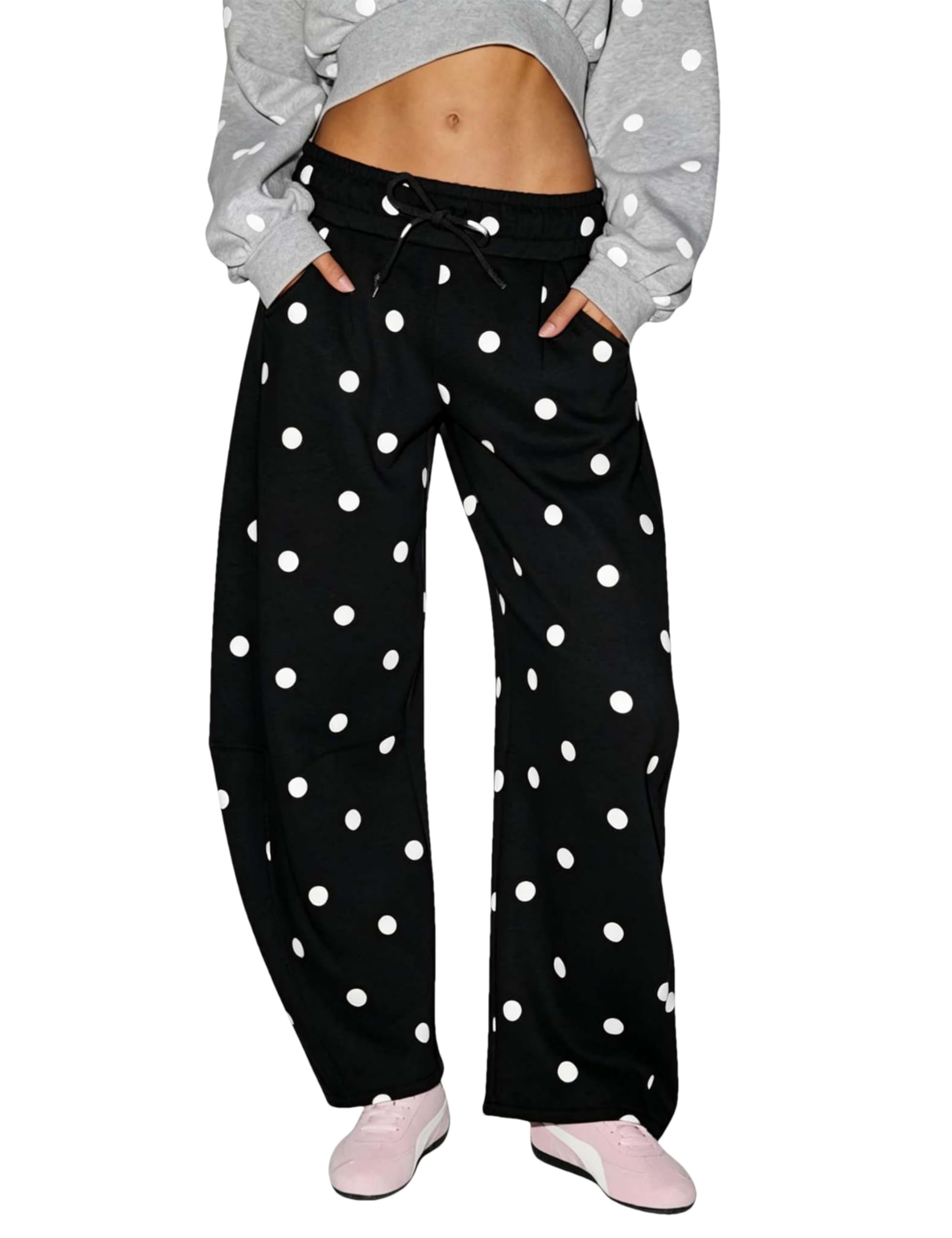 I dressed like a cozy punctuation mark — Yozazzy Polka Dot Sweatpants for Women Wide Leg Barrel Pants