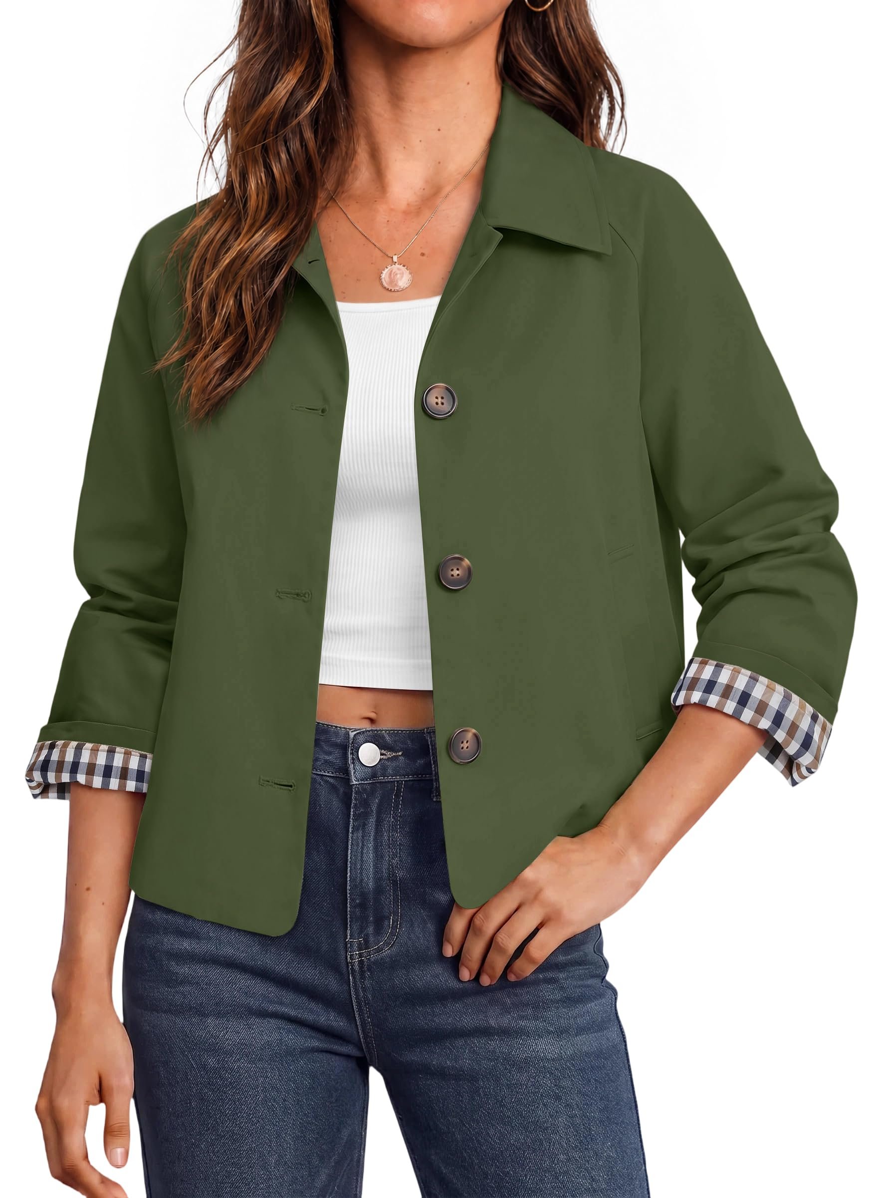 Cropped Lightweight Jacket under the midday sky — Chiczone Women Cropped Trench Coat Oversized Lightweight Casual Jacket