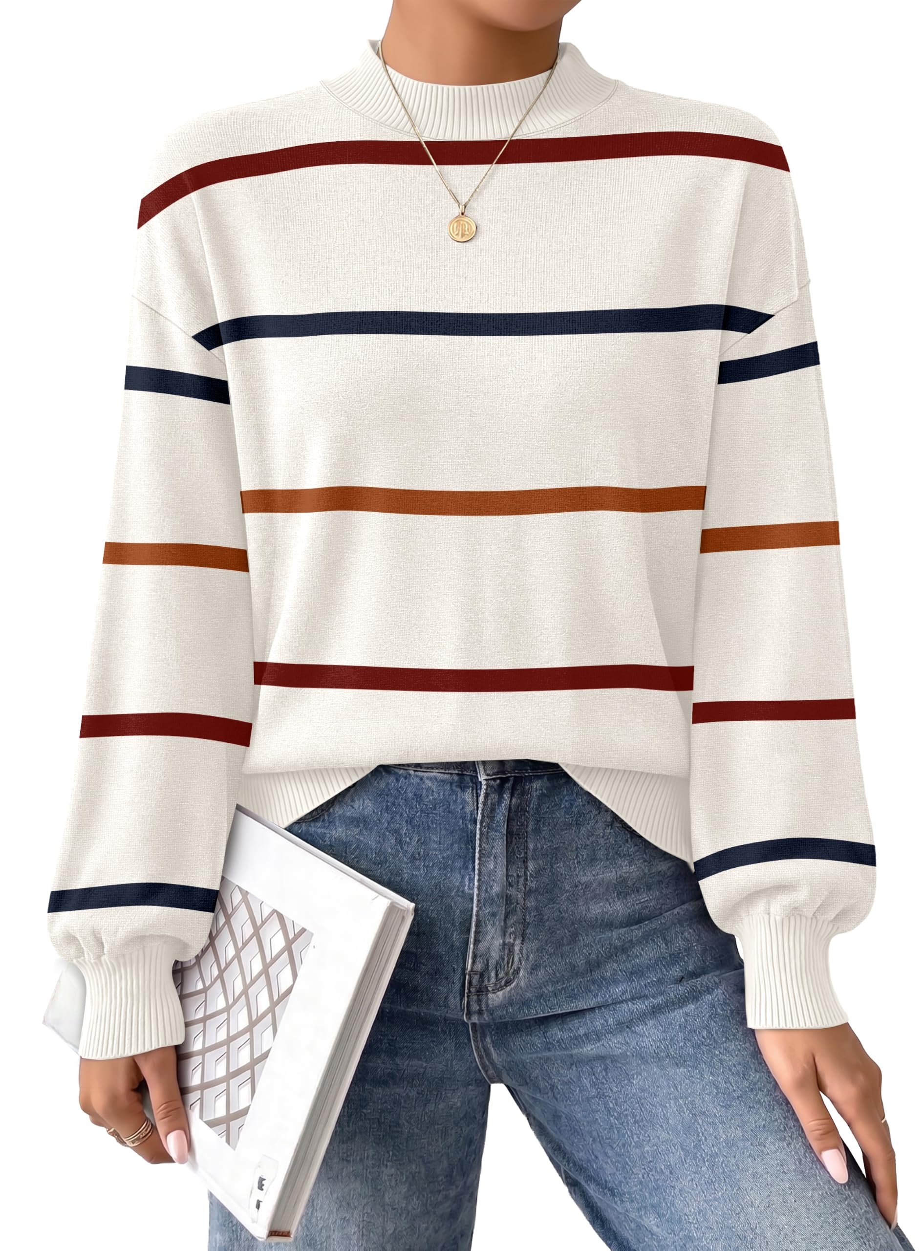 Drawstring diplomacy at 8 a.m. — Wiholl Womens Sweaters Mock Neck Lightweight Fall Tops Long Sleeve Shirts
