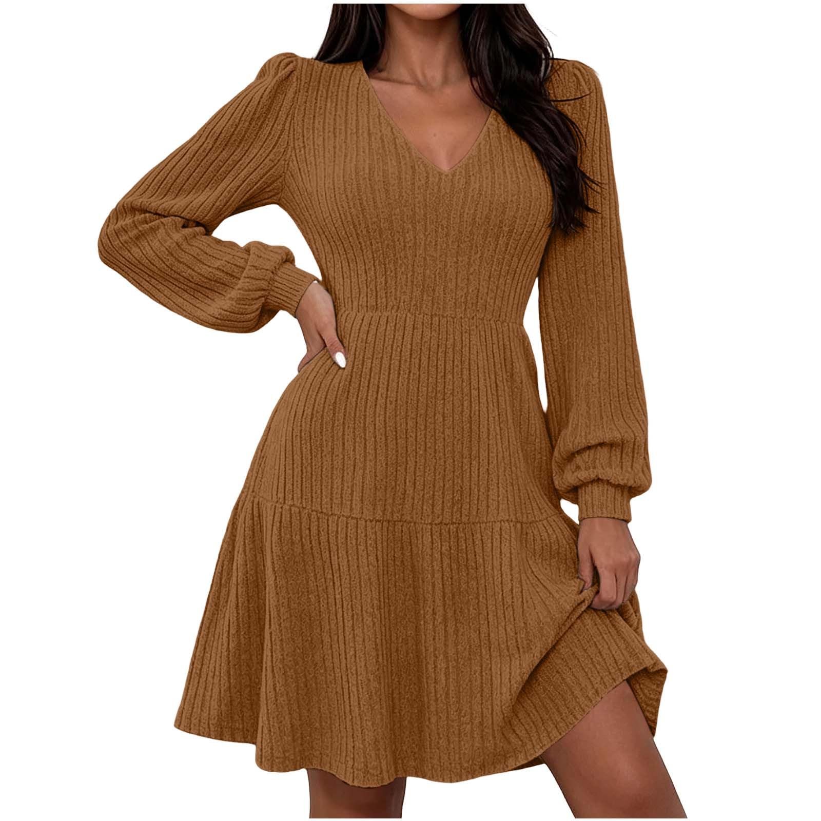 Mirror said keep it on — Meilanfone Fall Dresses for Women 2026 Trendy A-Line V Neck Sweater Dress