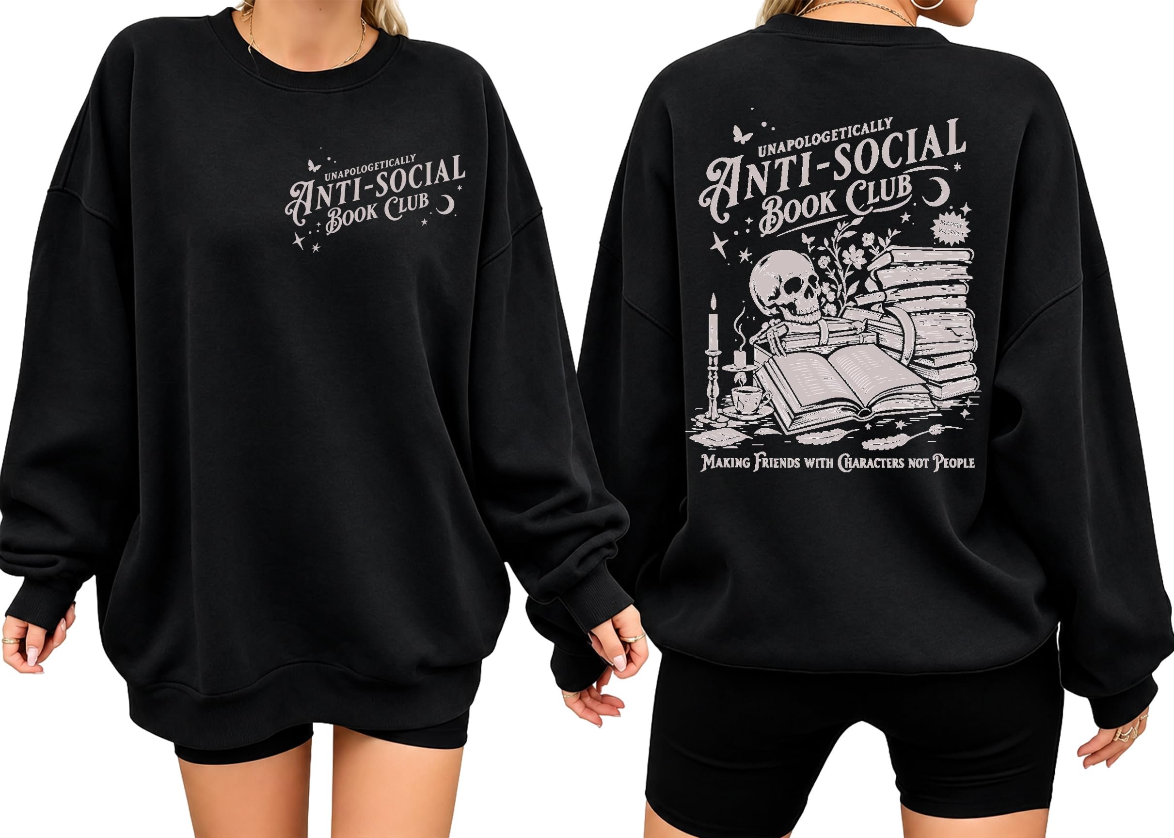 Light acid wash flare that flares from the knee — Eatbook Book Sweatshirts for Women Oversized Anti Social Book Graphic Tops