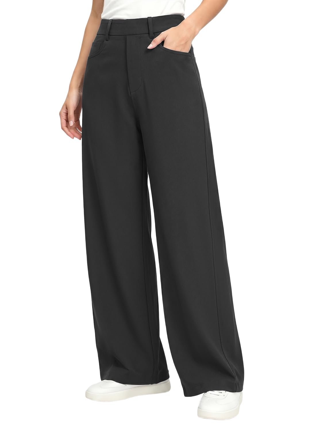 Waffle rib making up the whole black pullover — Asbfie Women’s Wide Leg Work Pants Business Casual Trousers with Pockets