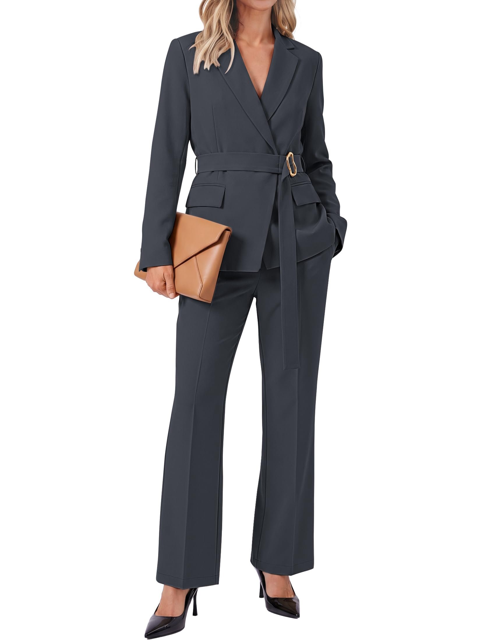 Plants, a pantsuit, and zero commute — Luvamia 2 Piece Sets for Women Blazer Pants Suits Business Casual Outfits