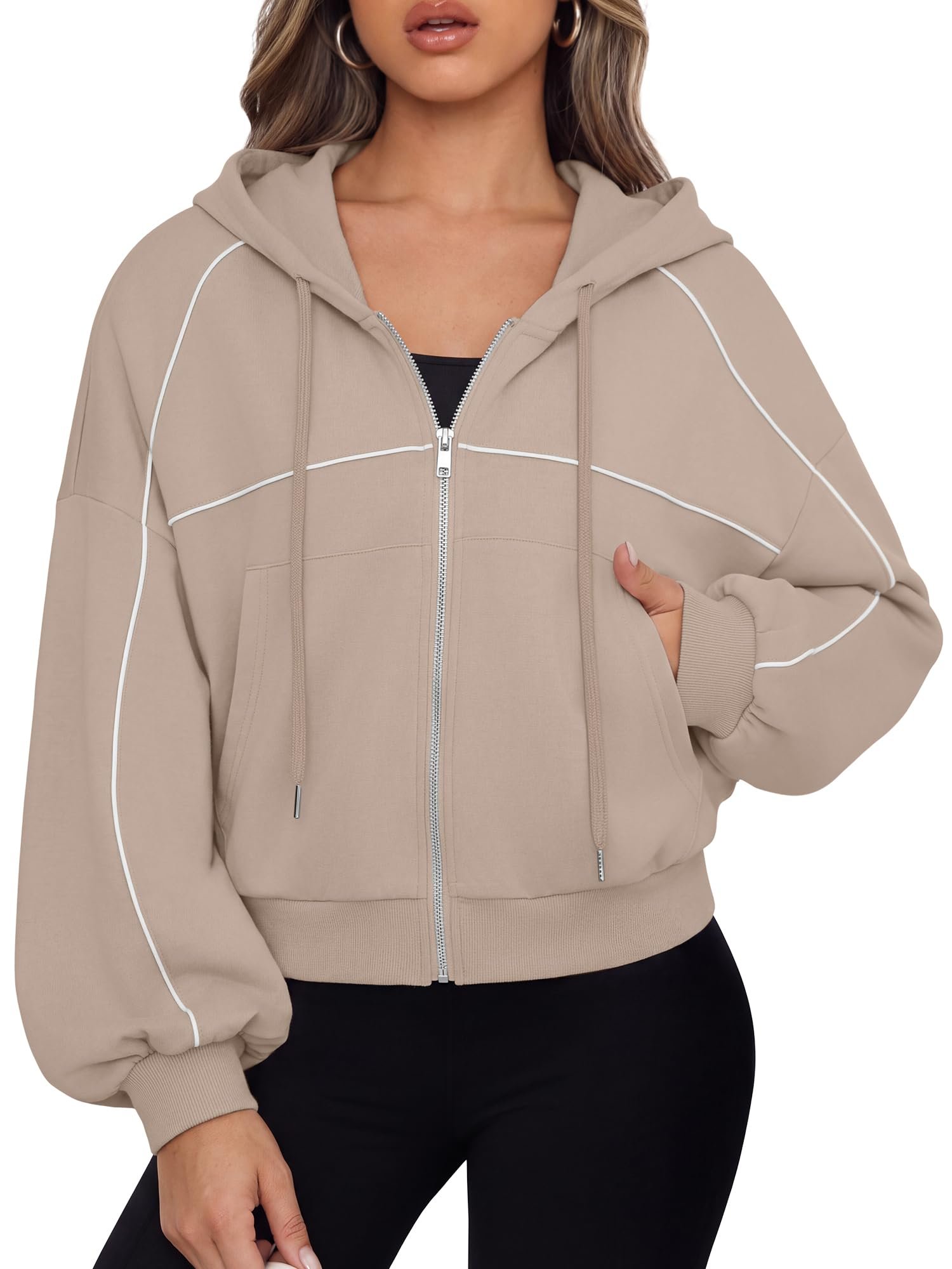 Building today's look from Cropped Sweatshirt outward — Genleck Hoodies for Women Zip Up Cropped Sweatshirt Fall Fashion Outfits