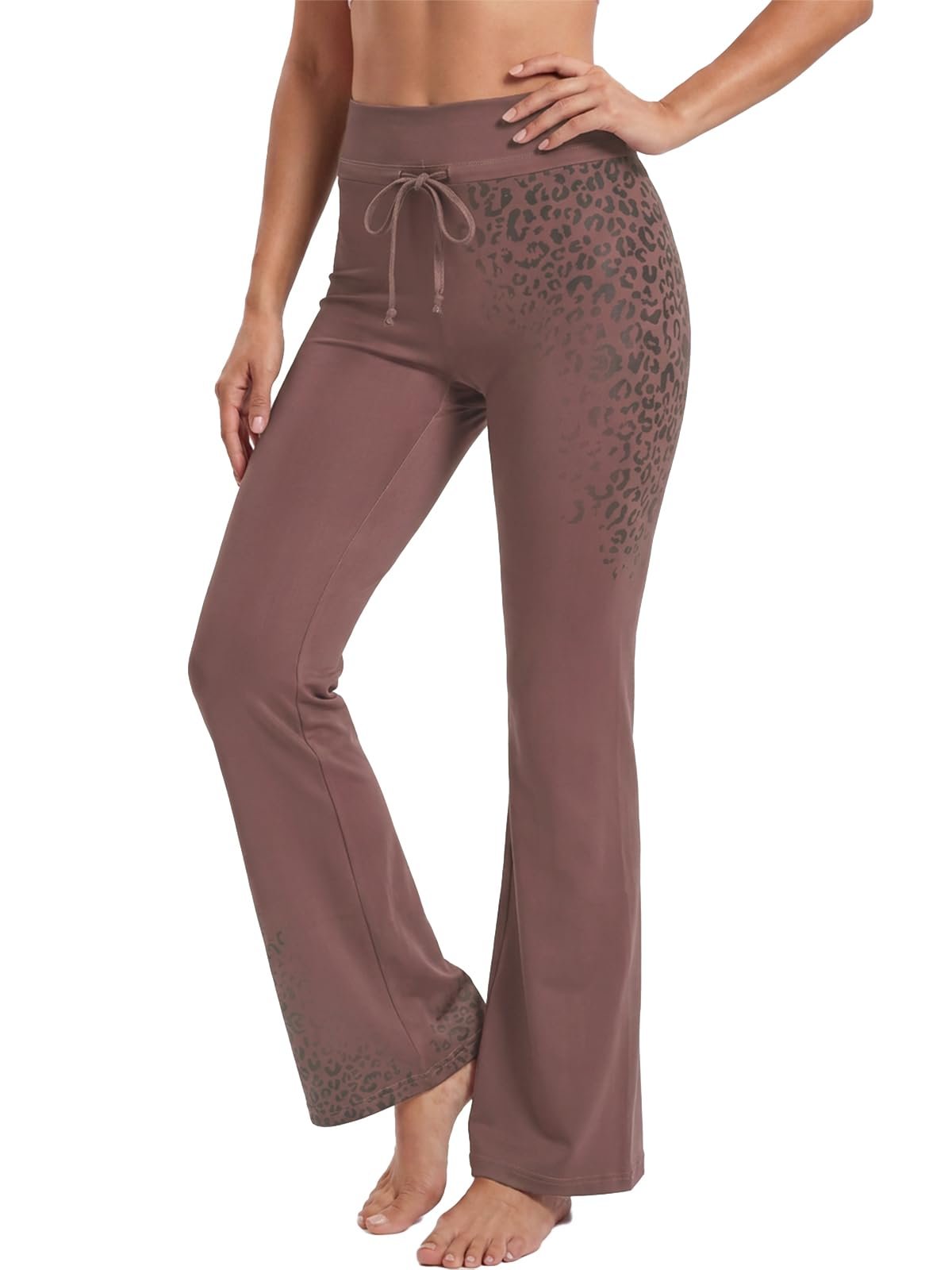 Leopard fade down the side of the mauve flares — Aoysky Womens Y2k Leopard Print Flare Leggings