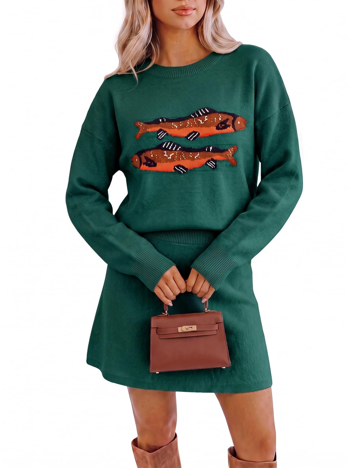 Sun out, Lightweight Skirt on — Wenrine Womens Fish Graphic Sweater Skirt Set Lightweight 2 Piece Outfits